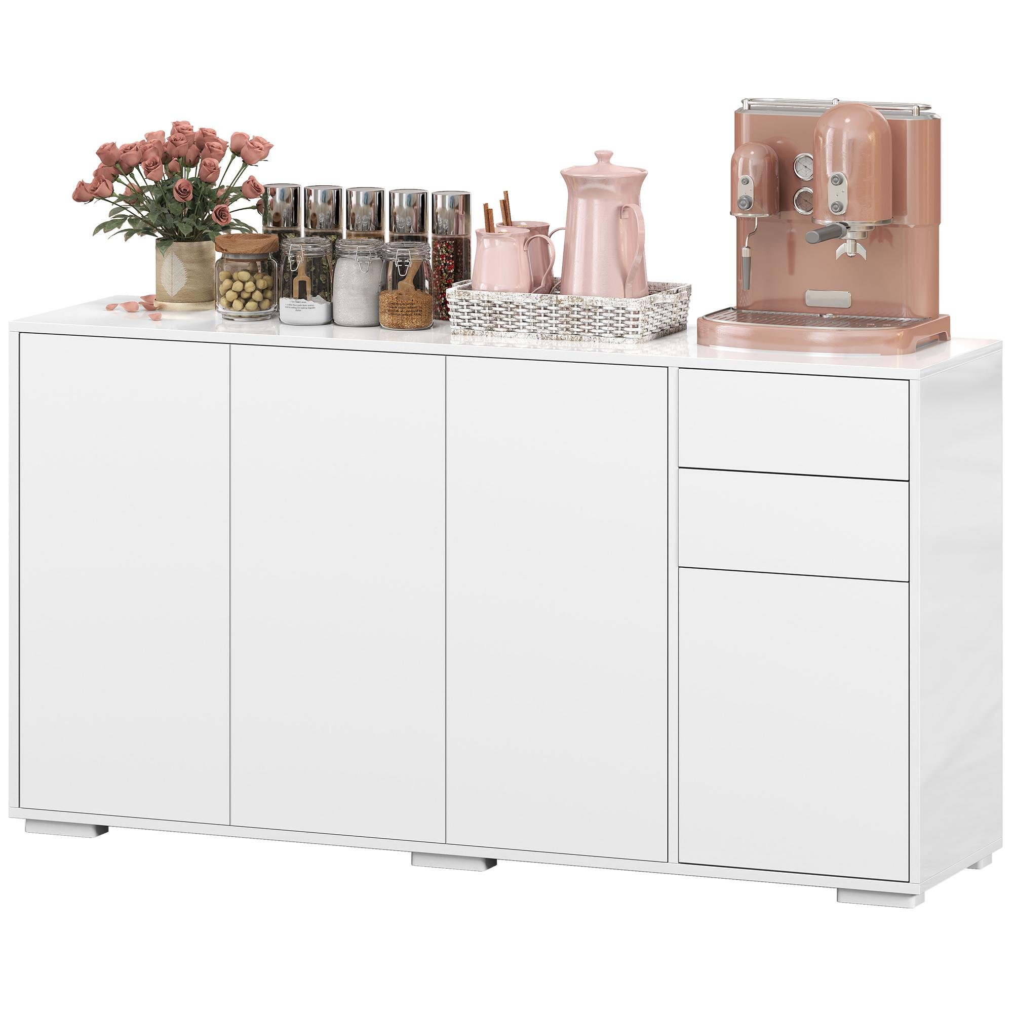 White Four Door Coffee Bar with Push-Open Storage Cabinet
