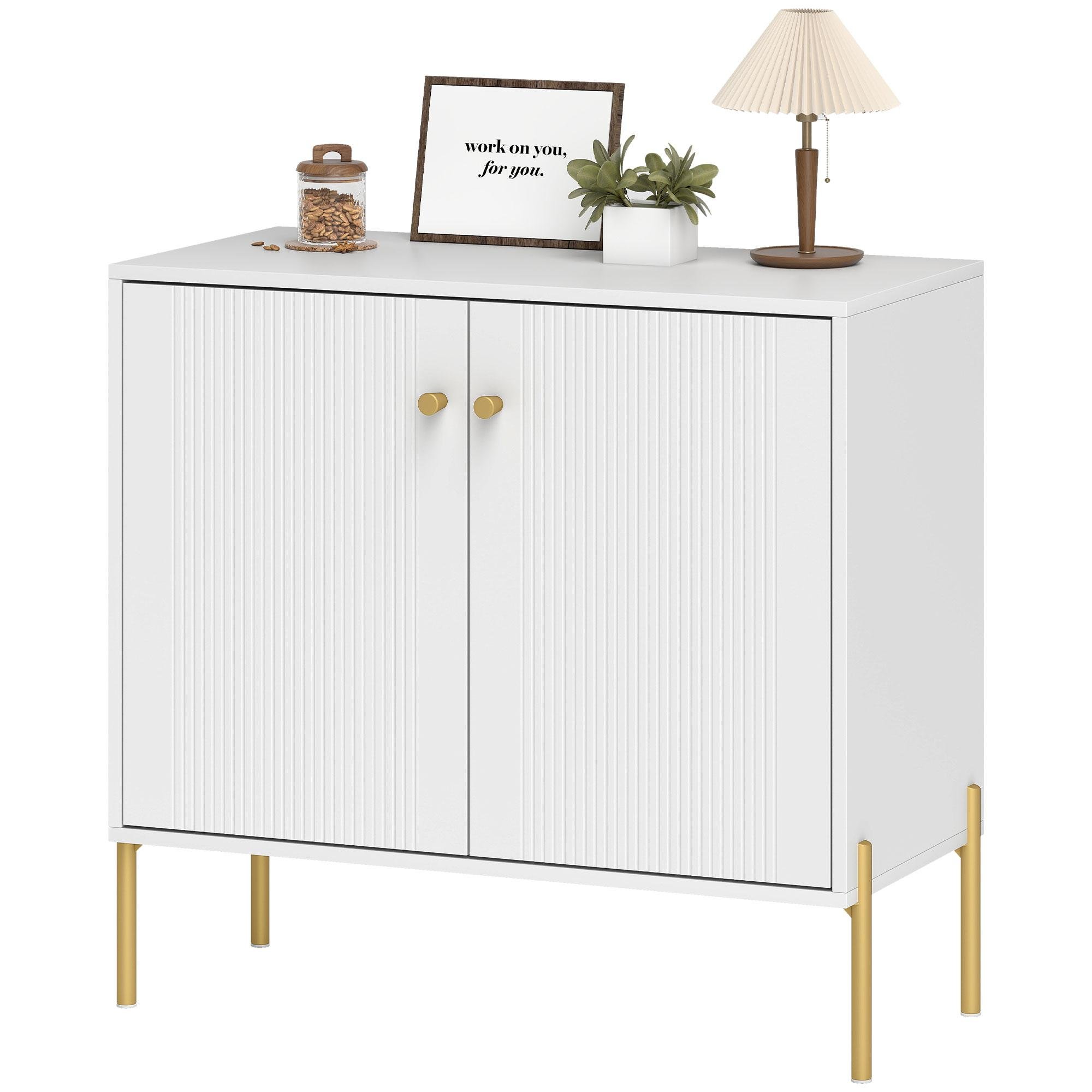 White Fluted Door Buffet Cabinet with Adjustable Shelf