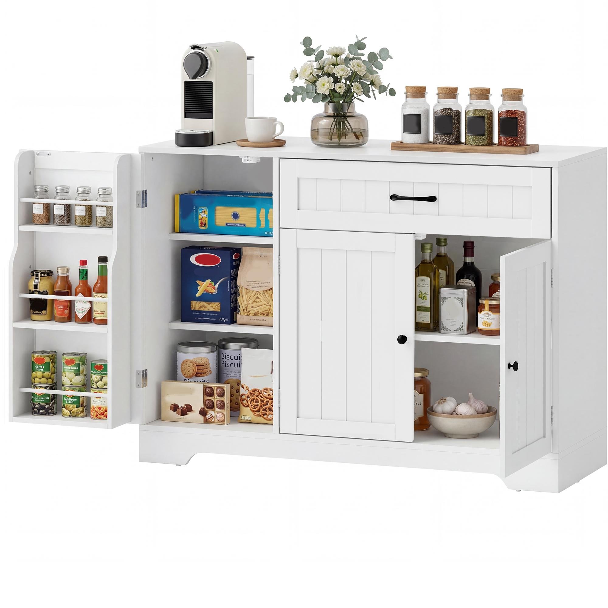 White 43.3 Inch Storage Sideboard with Door Racks