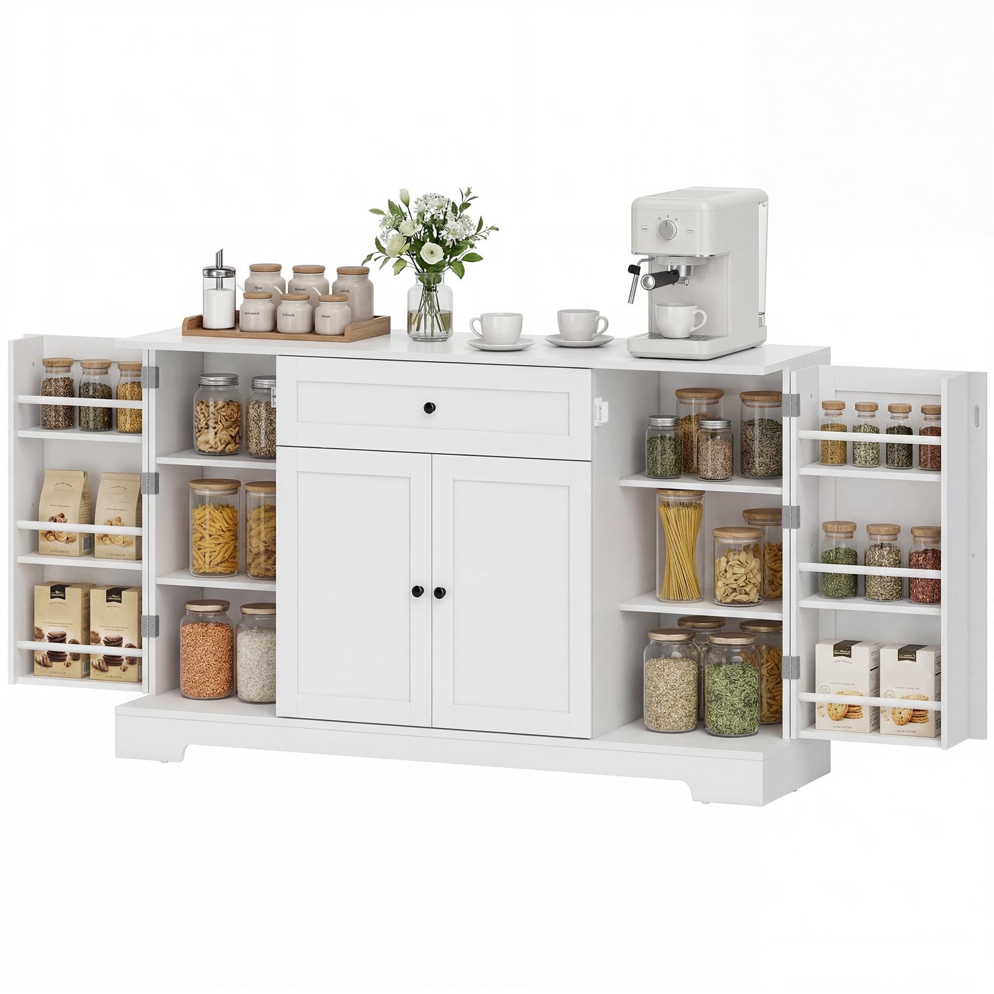 White Door Rack Sideboard with Adjustable Shelves