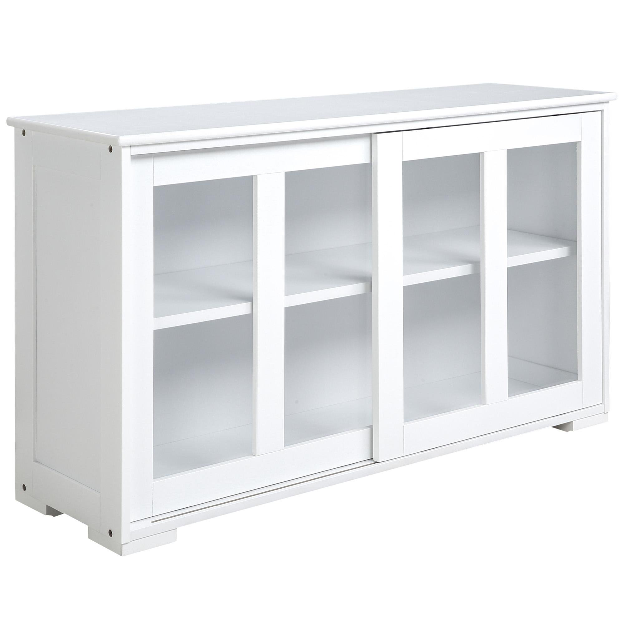 White Tempered Glass Sideboard with Sliding Doors