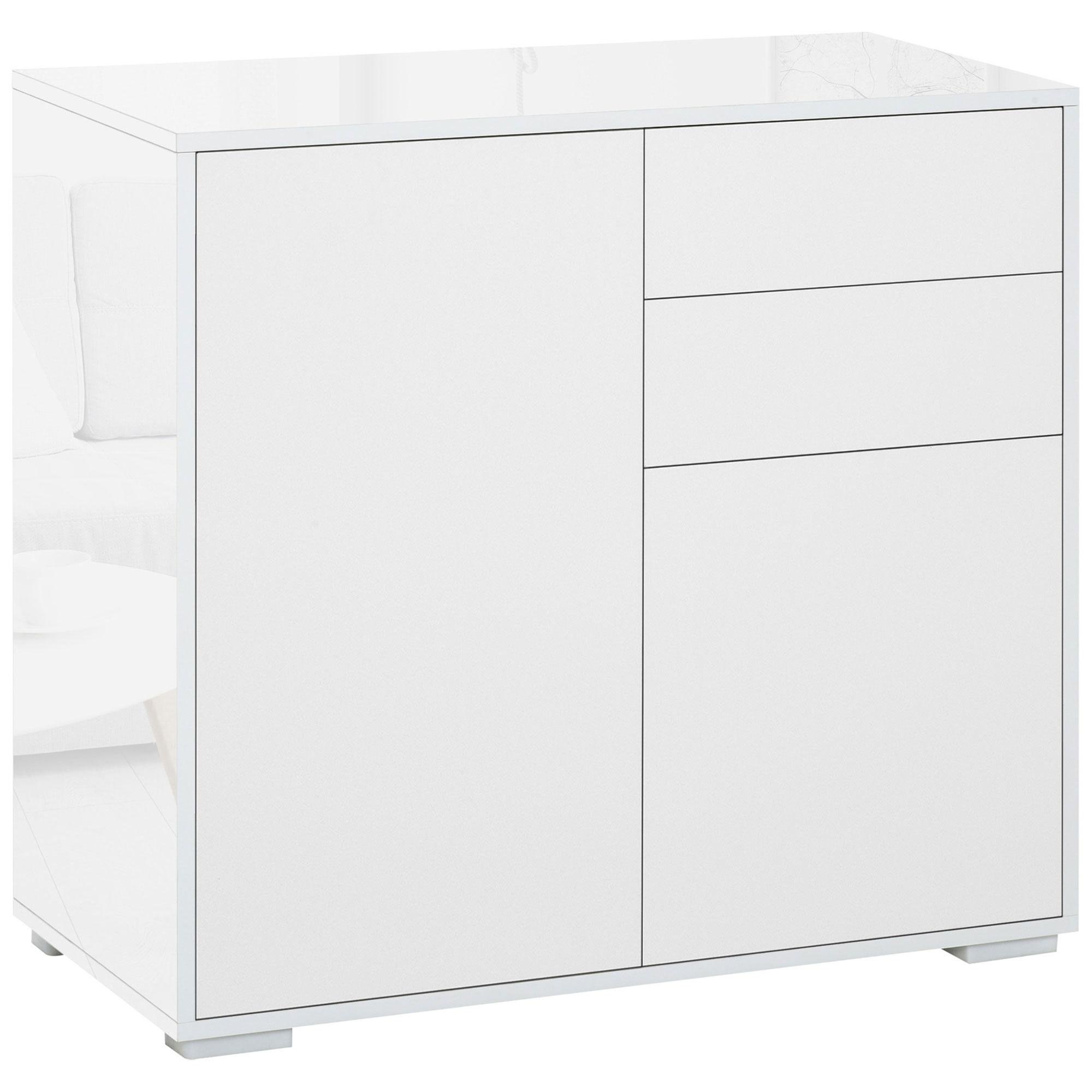 White Push Open Sideboard with 2 Drawers and Adjustable Shelf