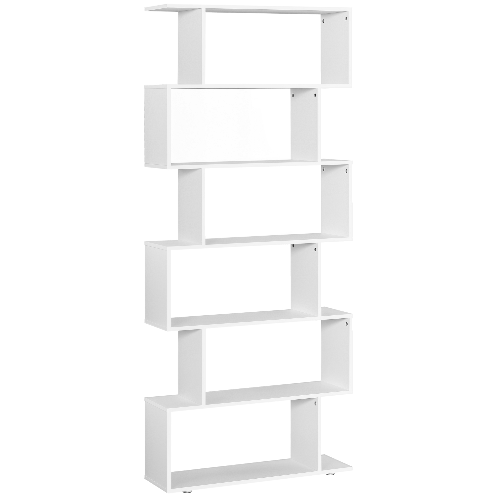 White Six Tier Display Shelf with Geometric Open Design