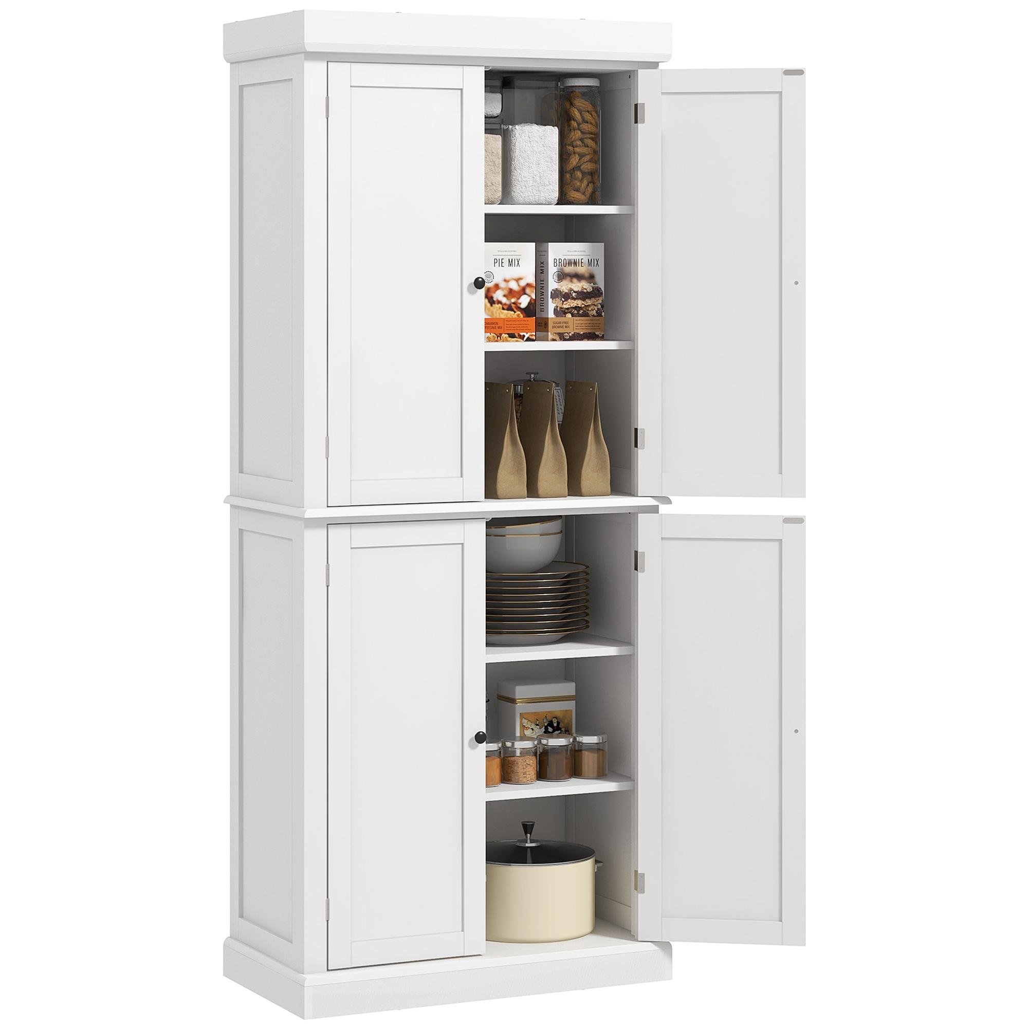 White Six Tier Pantry Cabinet with Adjustable Shelves