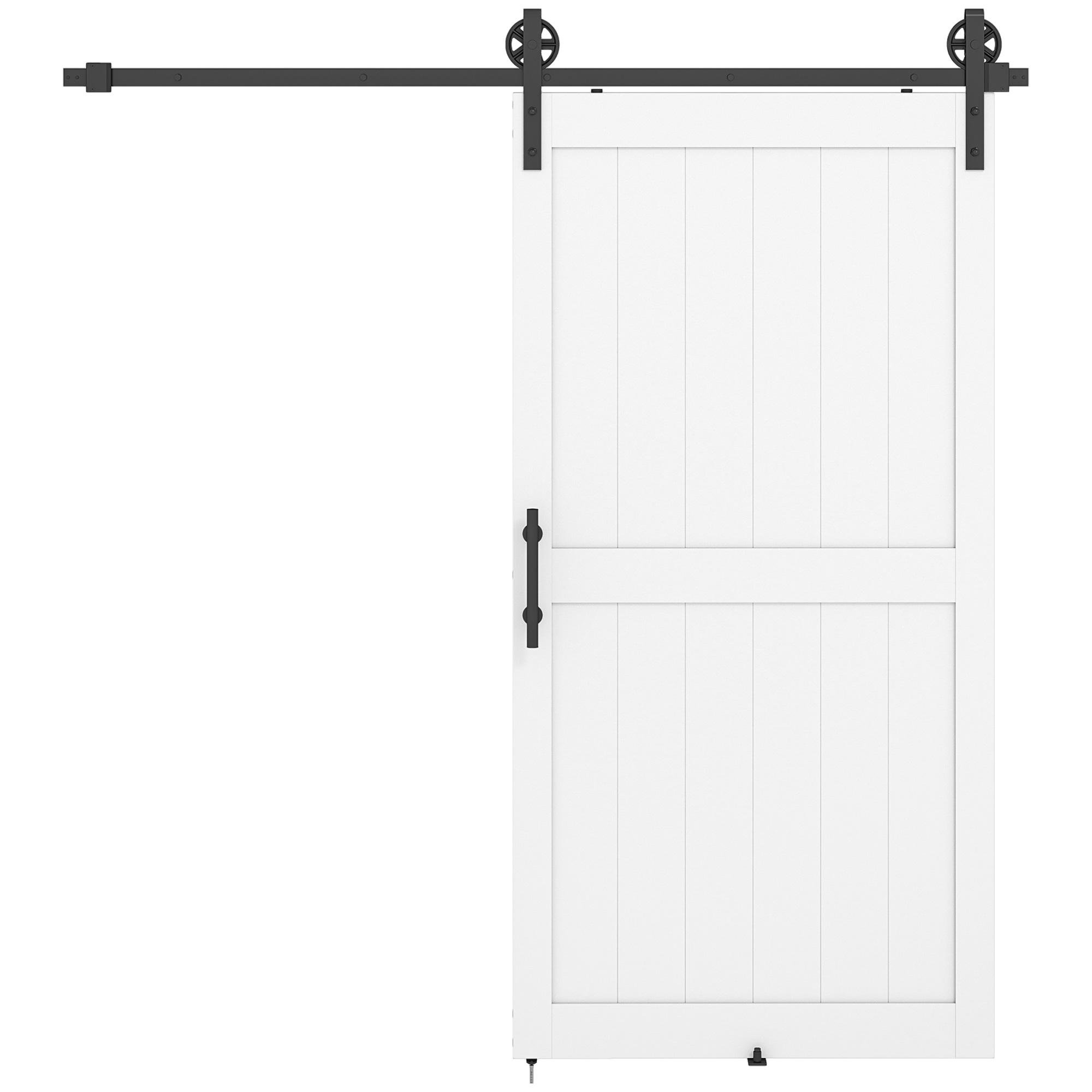 White PVC-Coated Barn Door with 7-Foot Sliding Hardware Kit