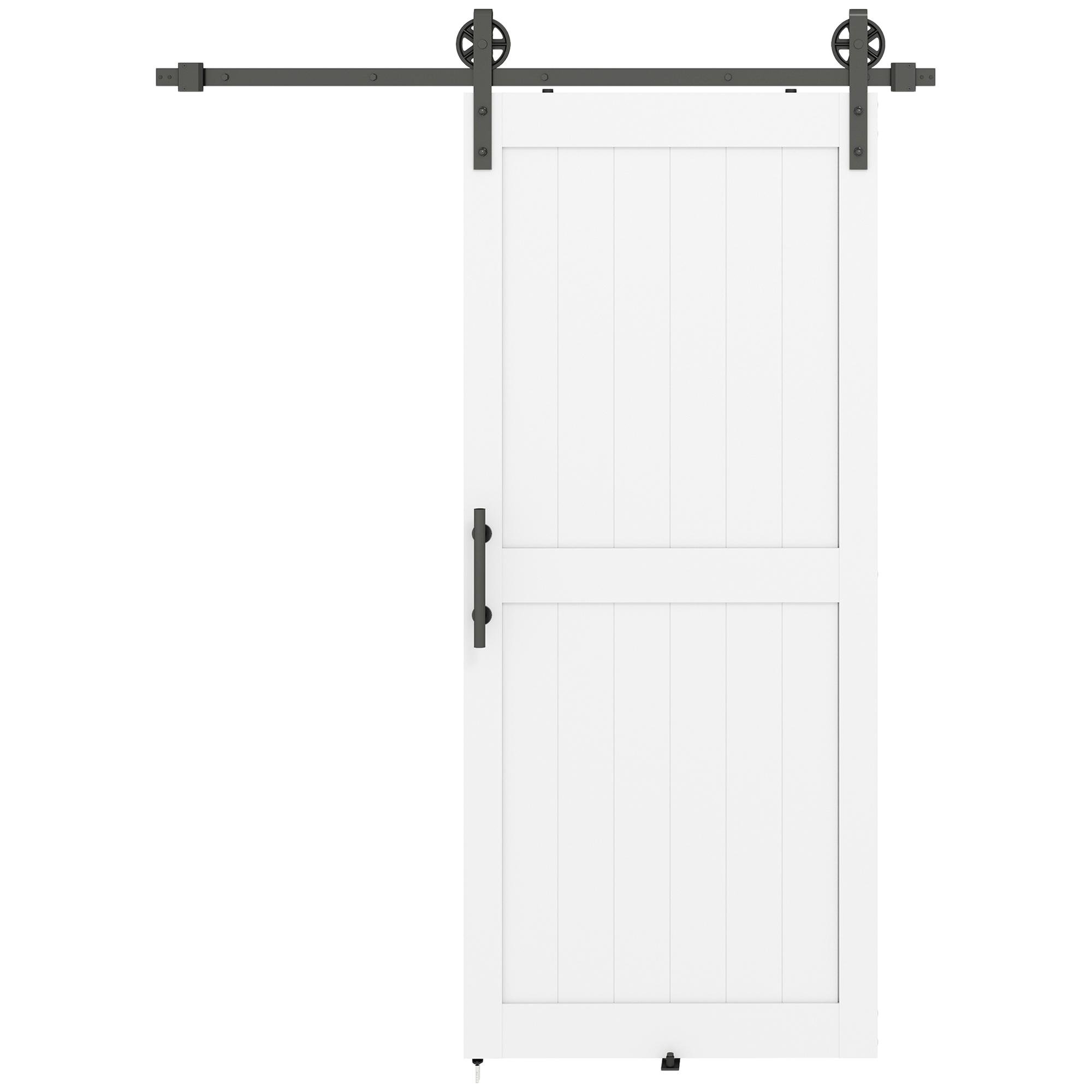 White PVC Barn Door with 6 ft Sliding Hardware Kit