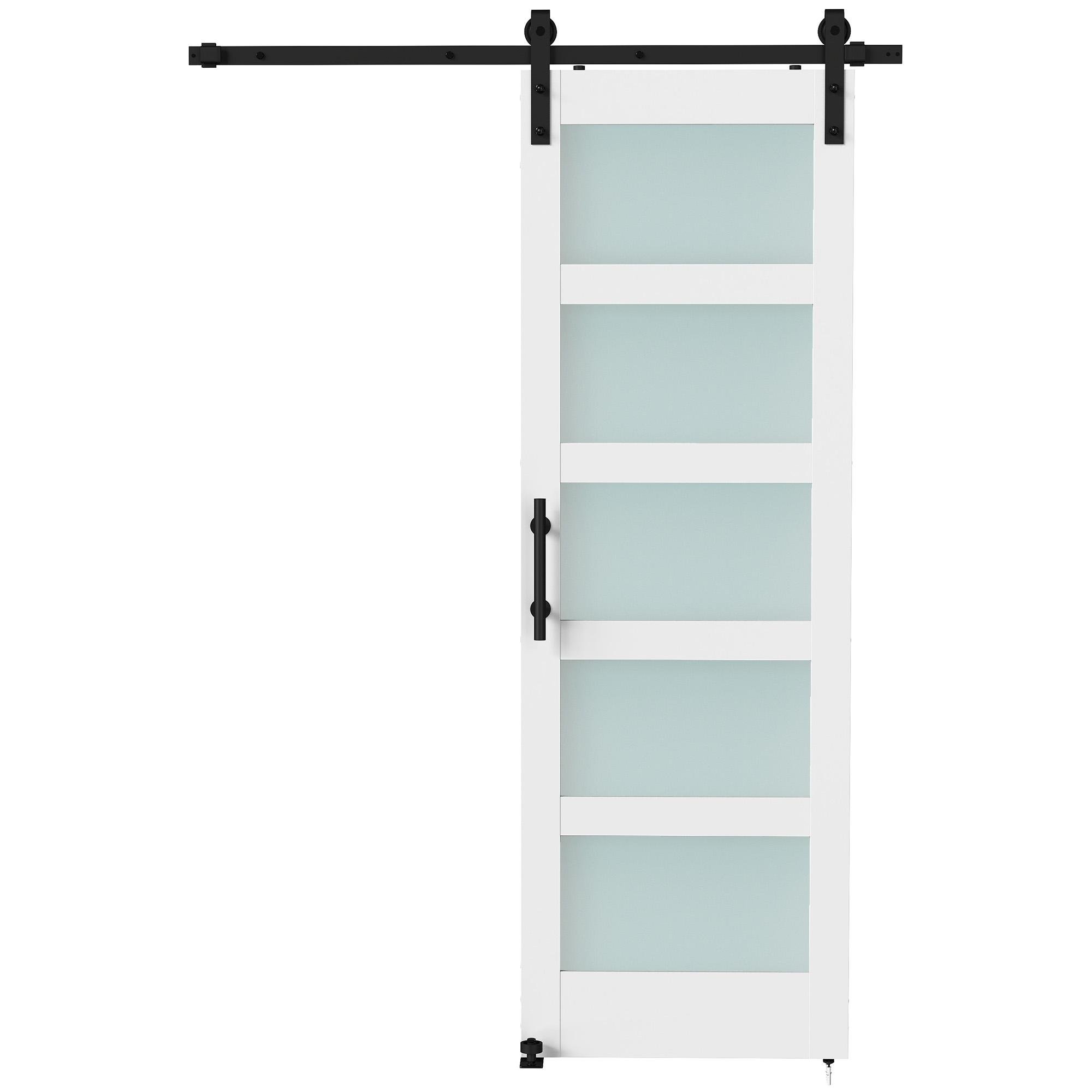 White Frosted Glass Barn Door with Hardware Kit, 28 x 84 in