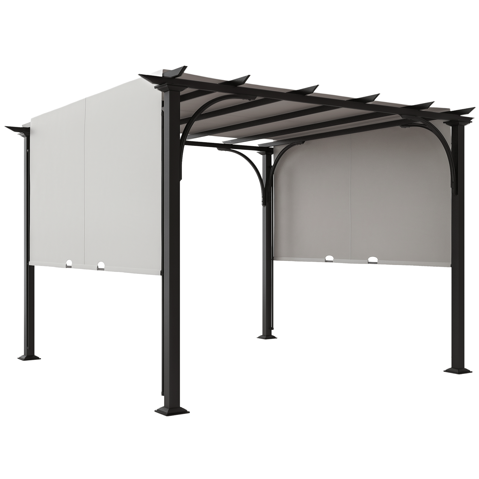 White Steel Sliding Pergola for Patio Dining and Shade