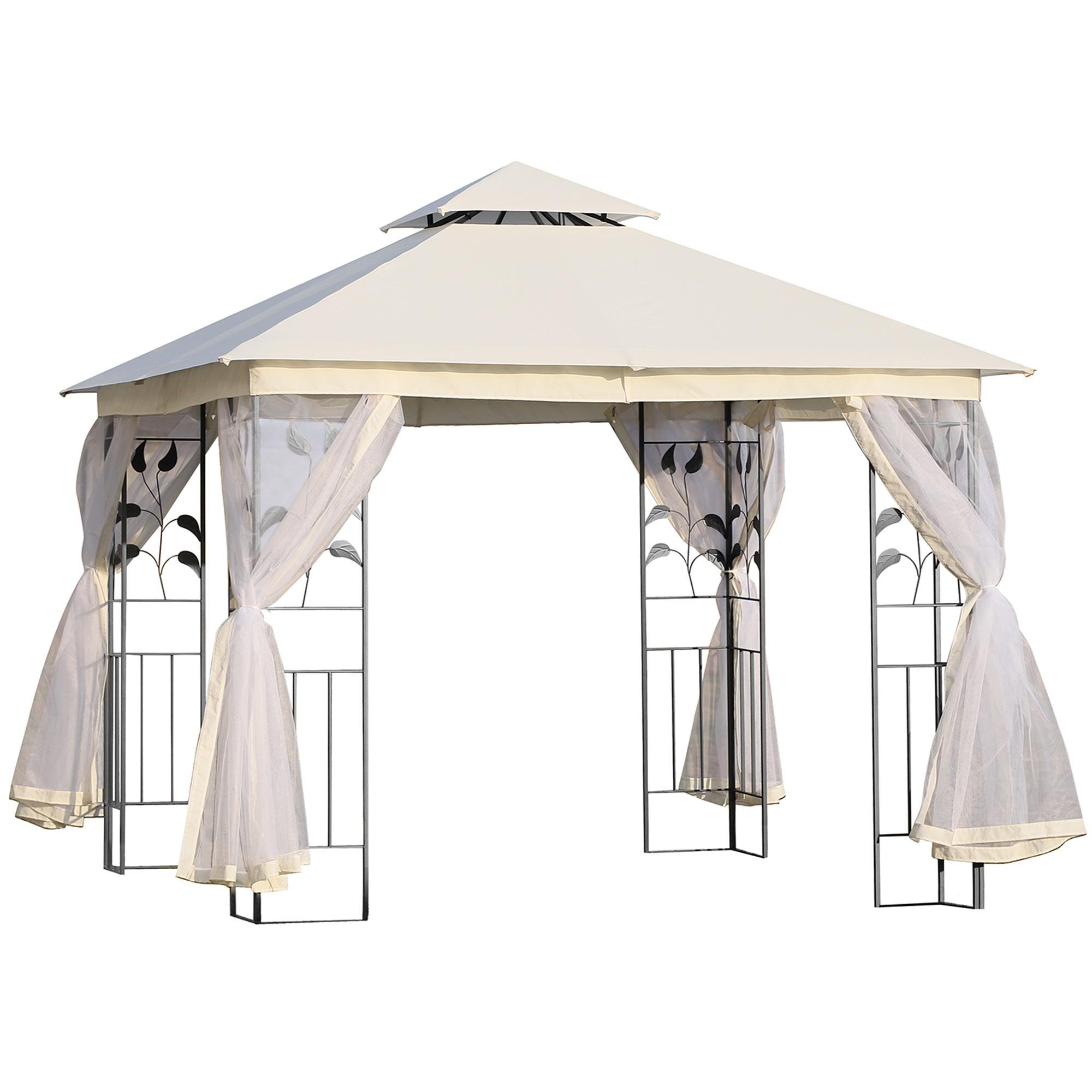 White 10 ft Gazebo with Vented Roof and Mesh Sidewalls