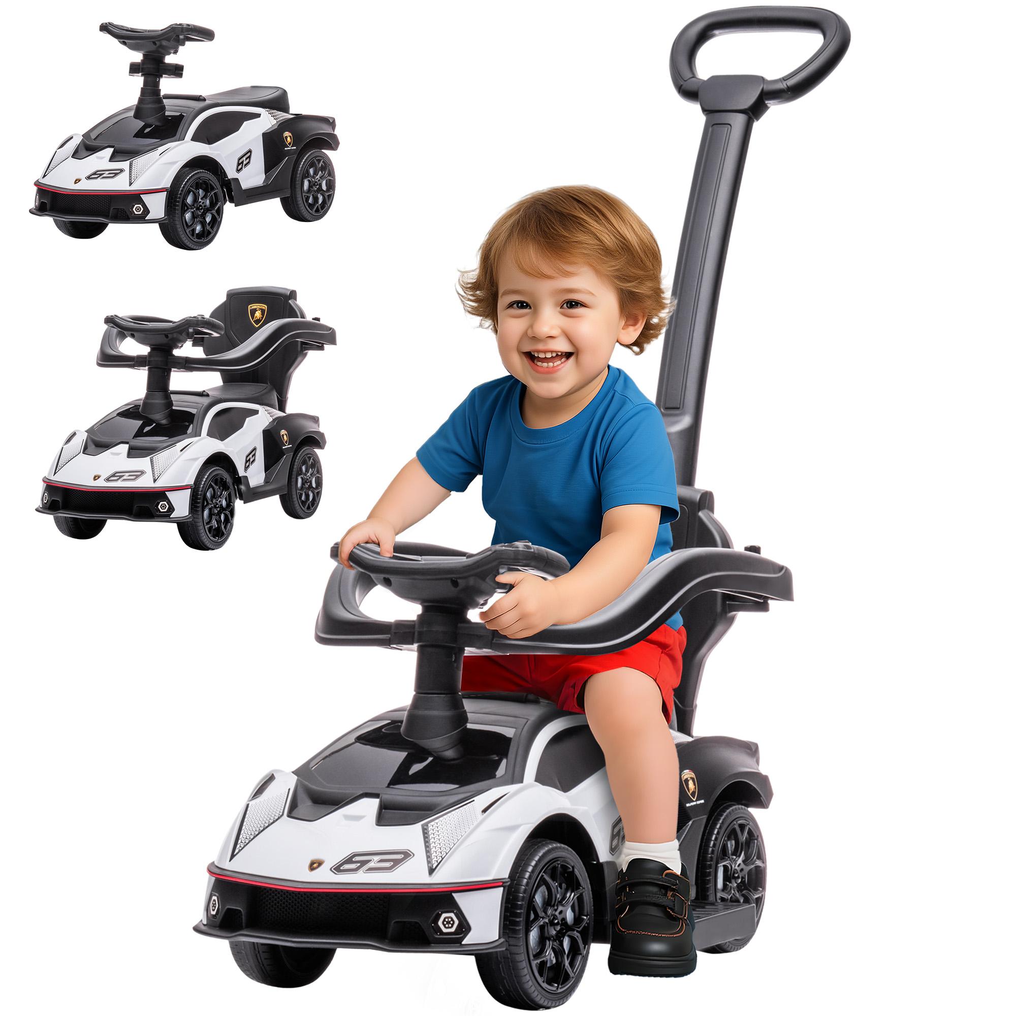 White Sports Car Push Car with 3-in-1 Play Modes