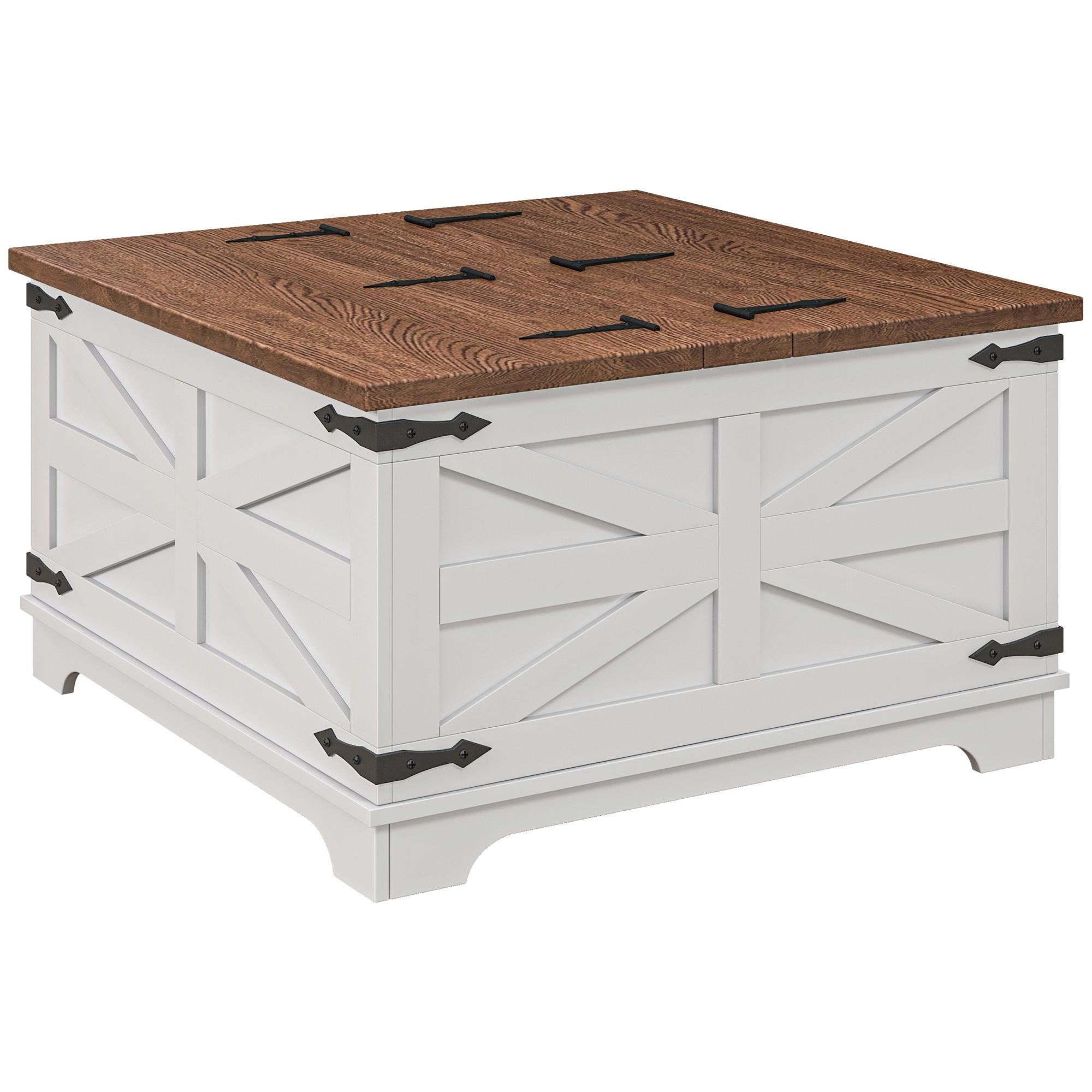 White Square Storage Coffee Table with Flip-Top Lids