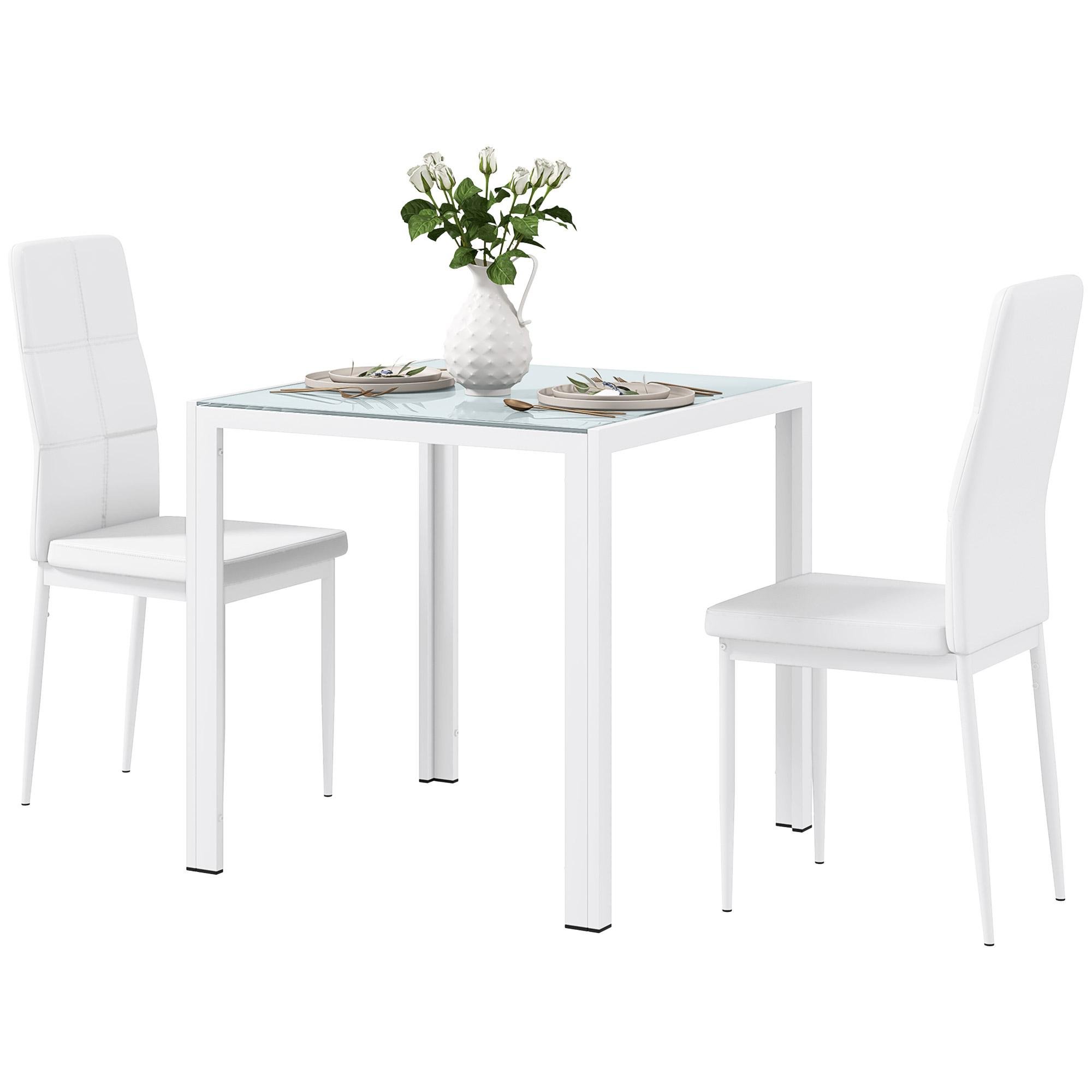 White Tempered Glass Dining Set, Compact Two-Person Design