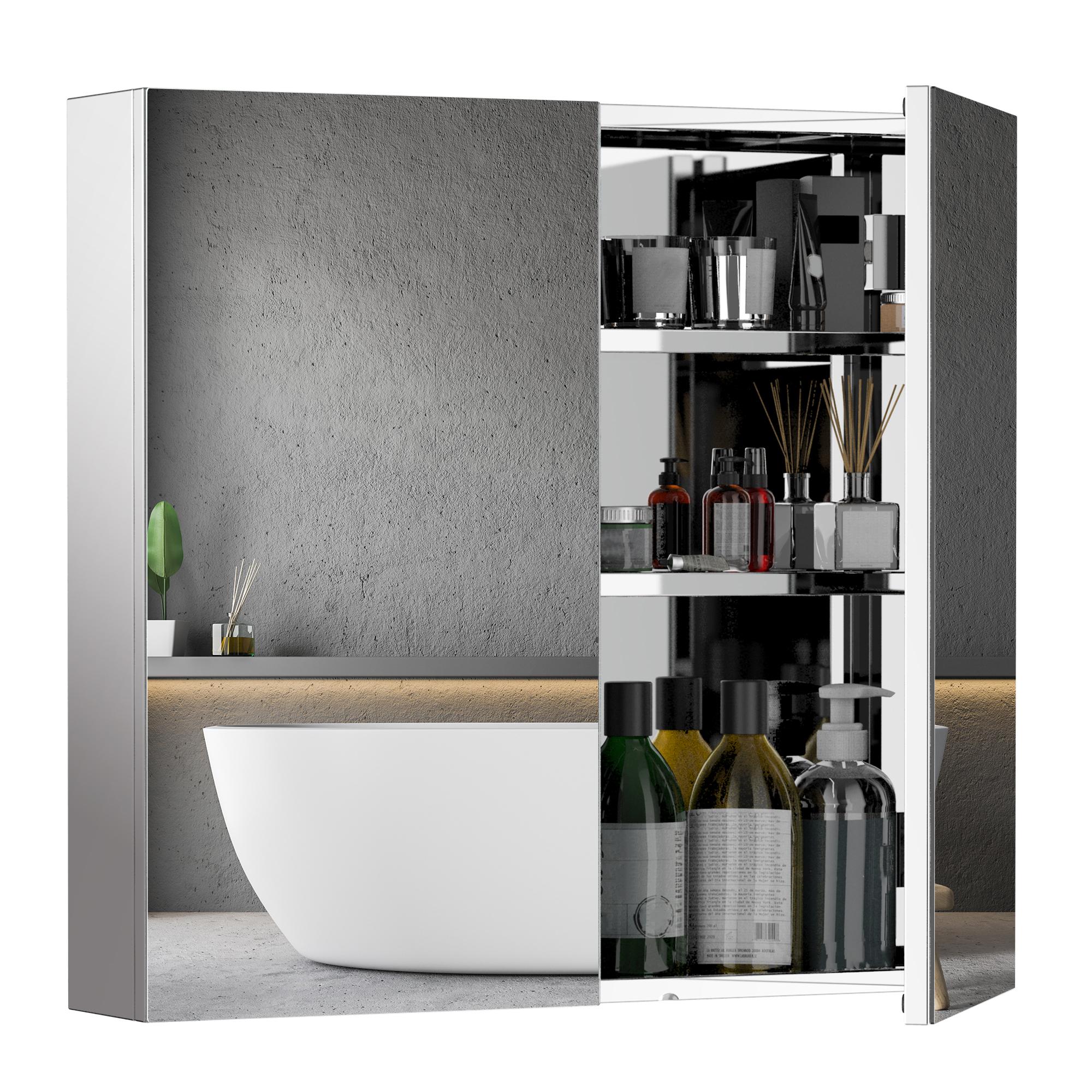 White Stainless Steel Medicine Cabinet with 3-Tier Storage