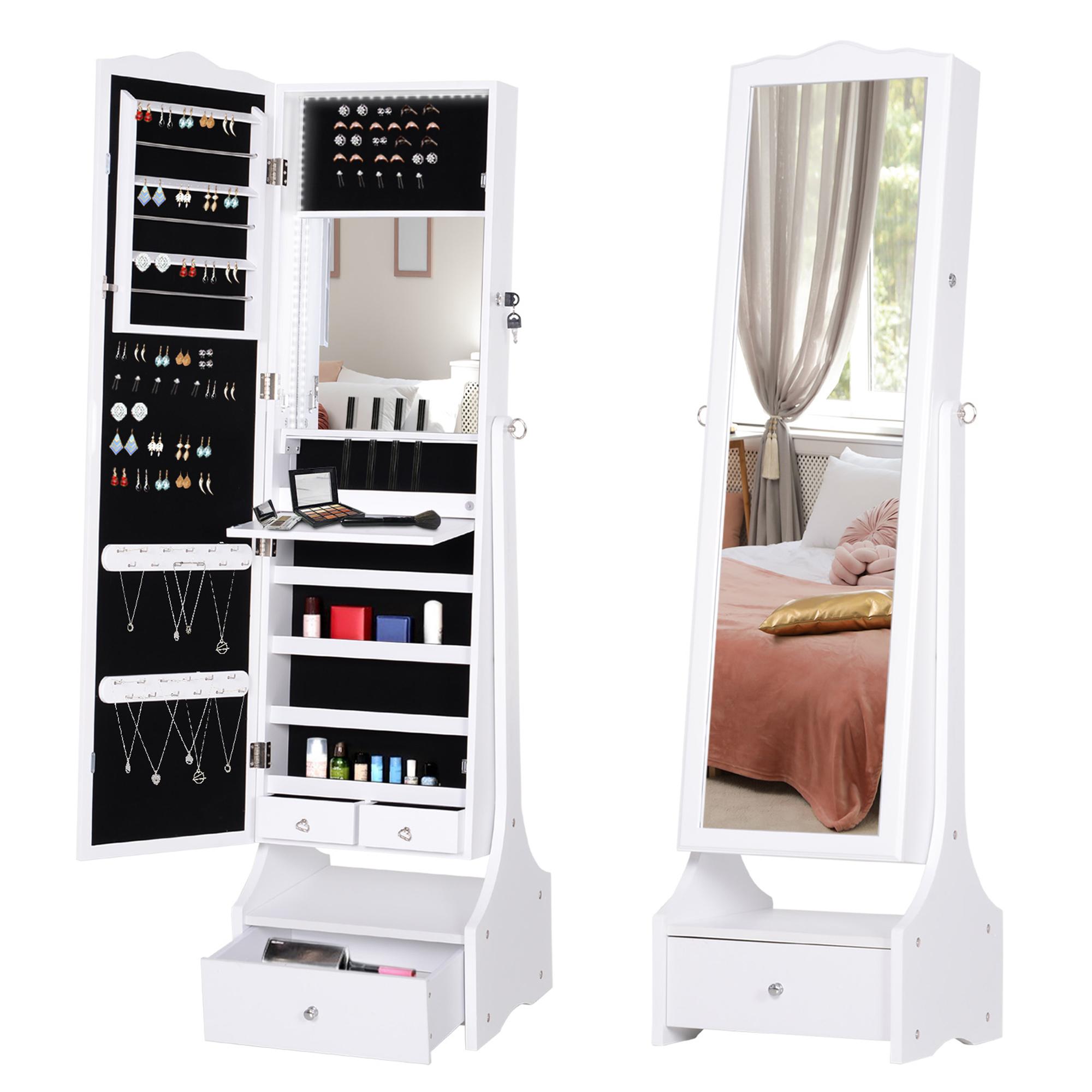 White Jewellery Mirror Cabinet with LED Lights