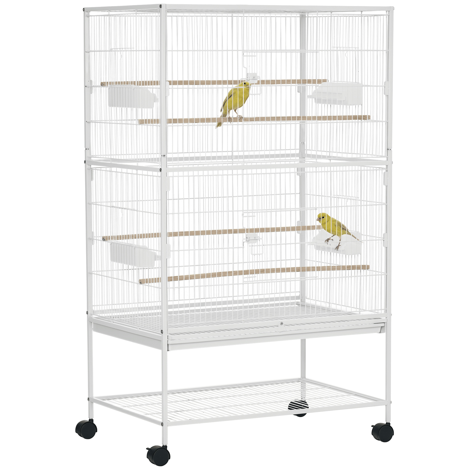 52 inch white bird cage with rolling stand and shelf