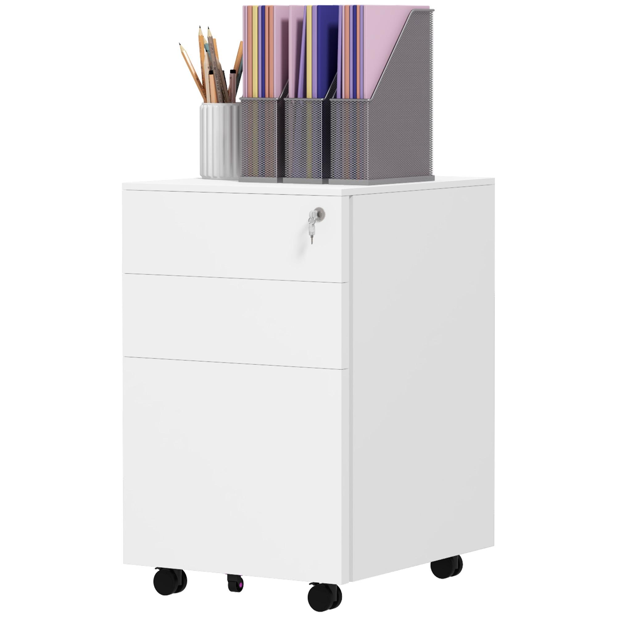 White 3 Drawer Steel Cabinet with Lock and Adjustable File Bar