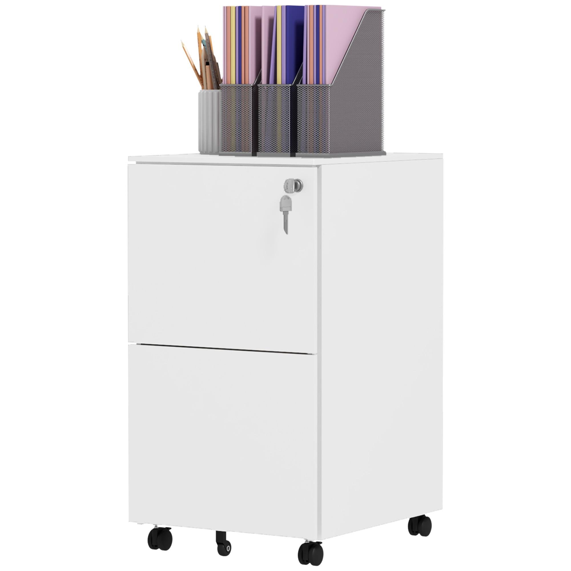 White Steel 2-Drawer Cabinet with Adjustable File Bar