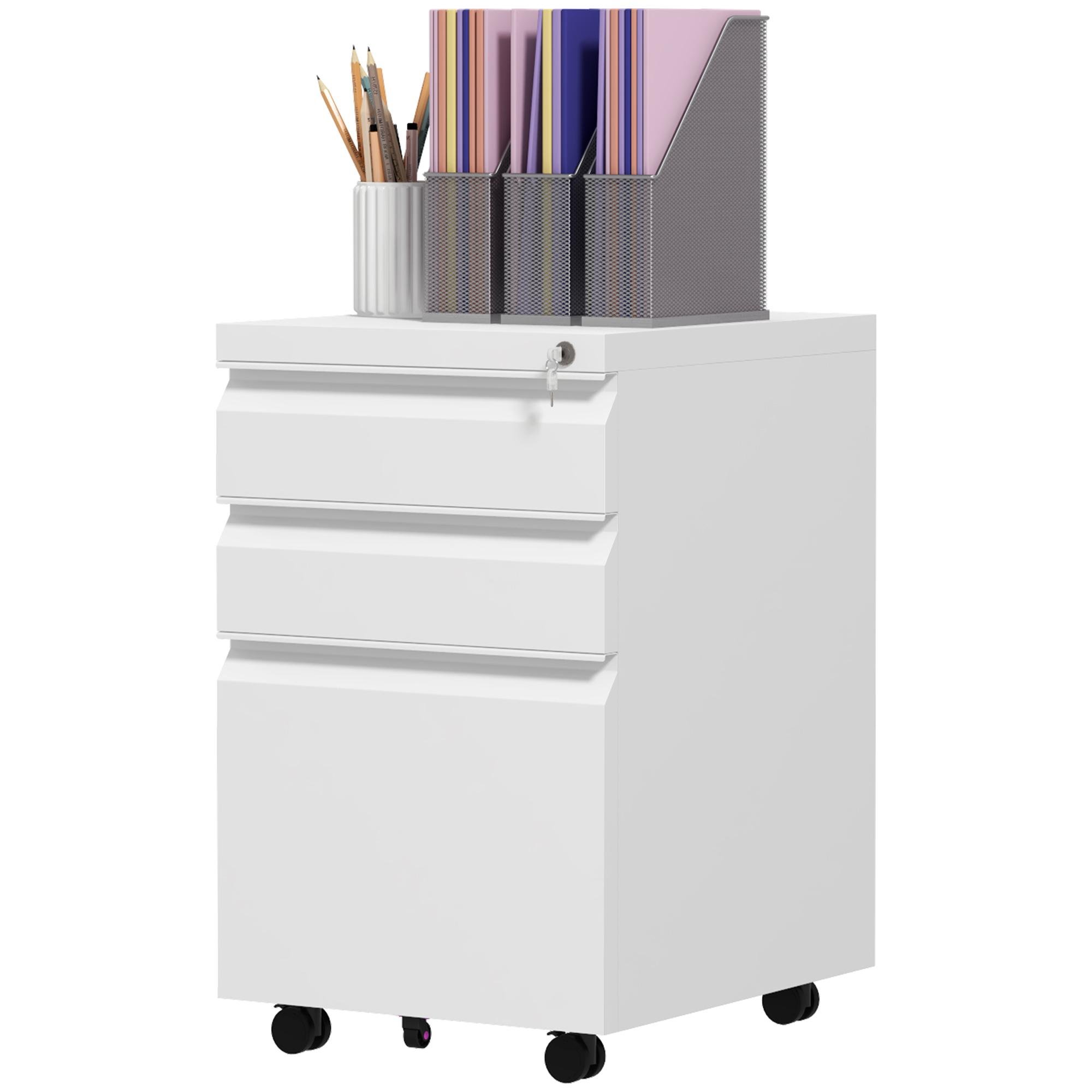 White Steel Filing Unit with Lock and 5 Wheels