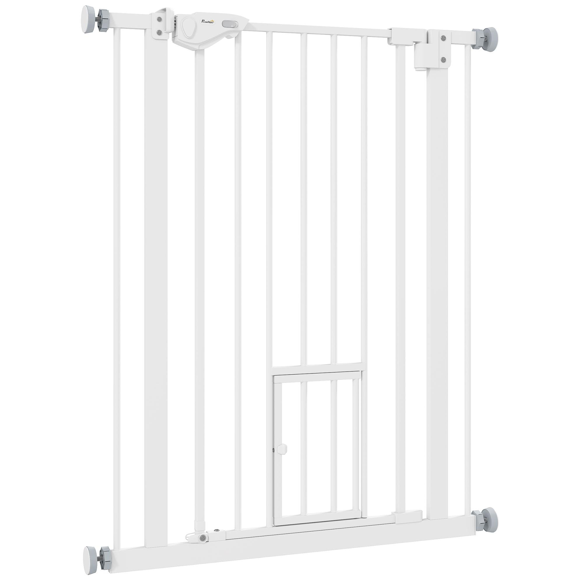 white steel dog gate with auto-close door for doorways