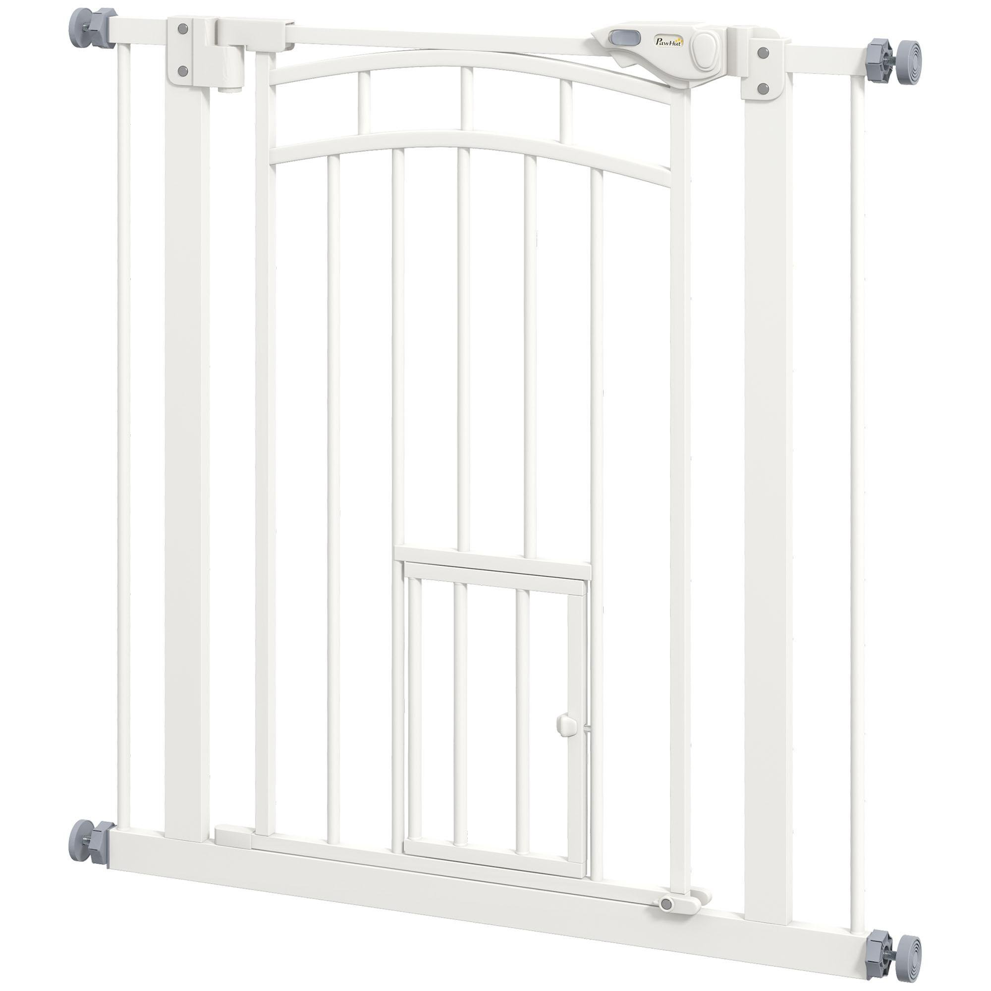 White Steel Cat Door Gate, 29-31.5 Inch Adjustable