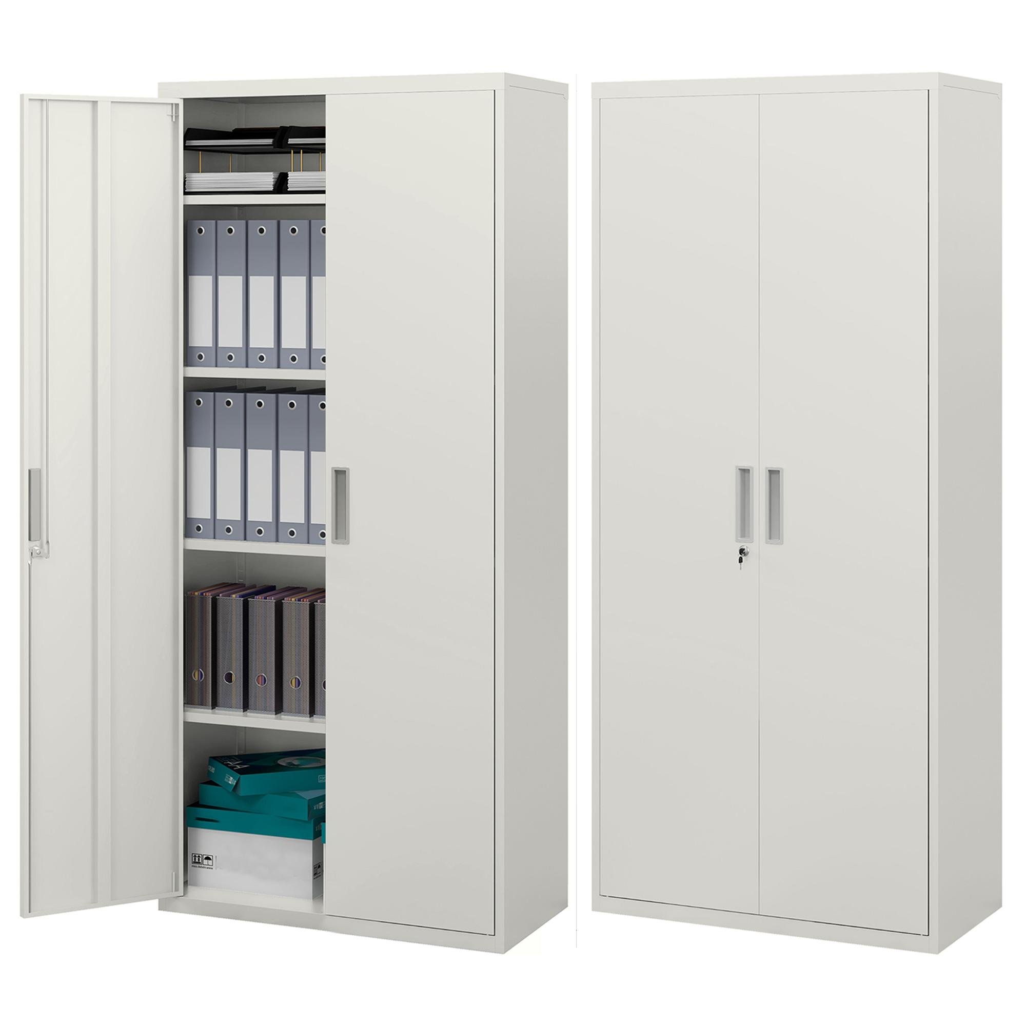White Steel 5 Tier Cabinet with Adjustable Shelves, 70.9 in