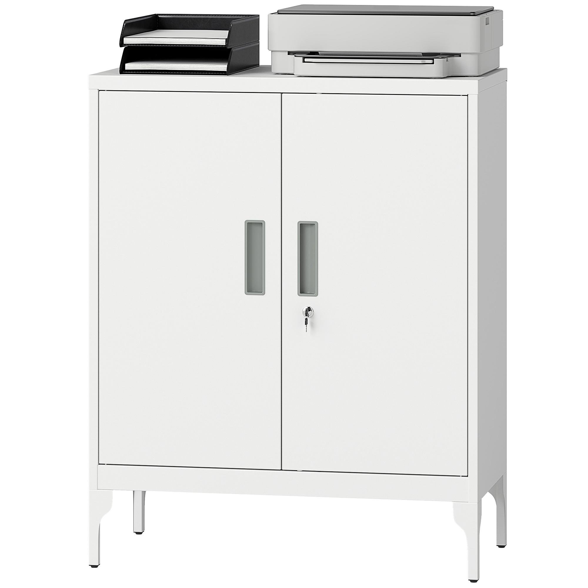 White 31.5 Inch Steel Cabinet with Lock for Office Storage