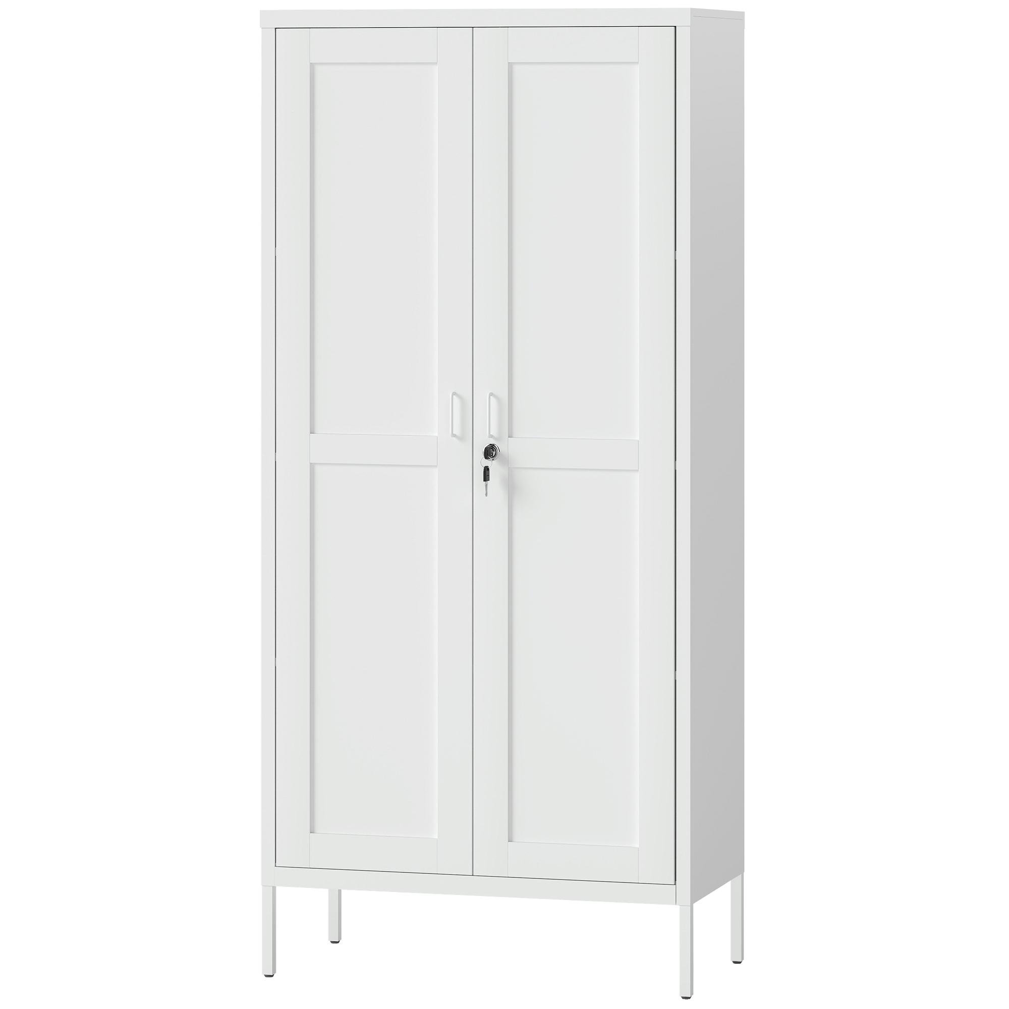 white 3 shelf steel cabinet with lockable doors