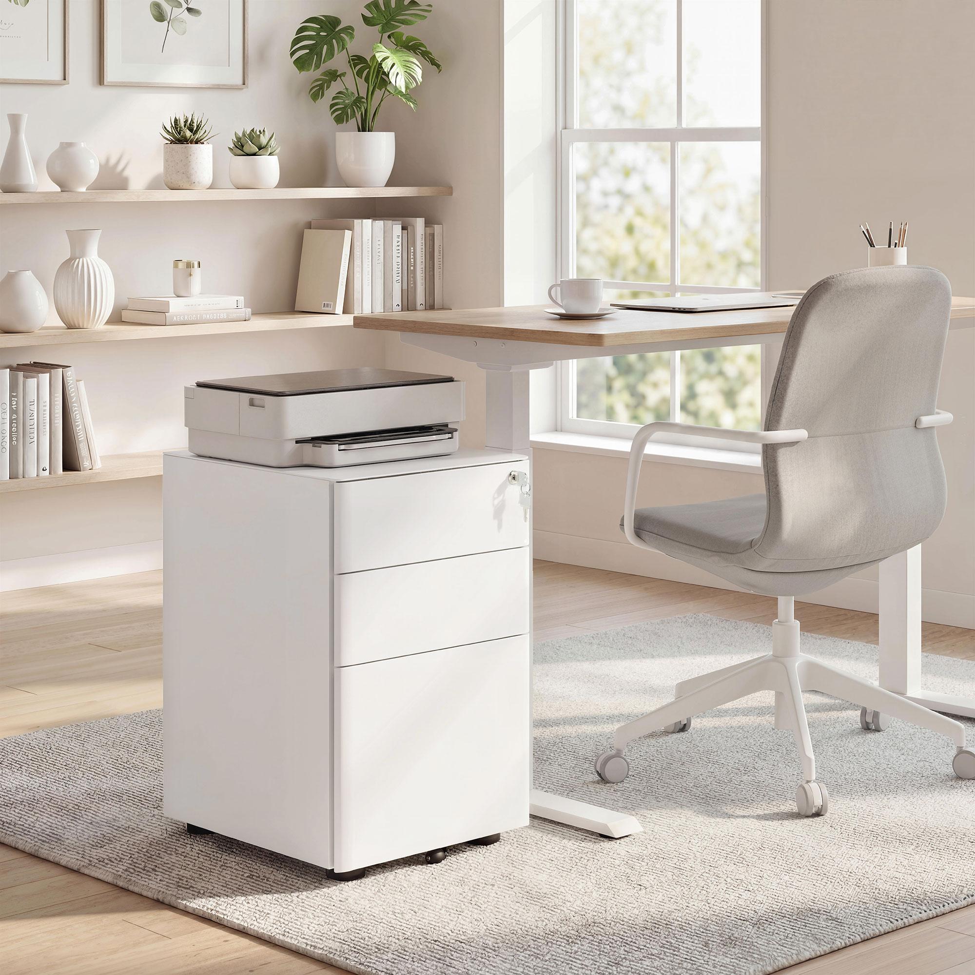 White Steel 3 Drawer Cabinet with Lock for Home Offices