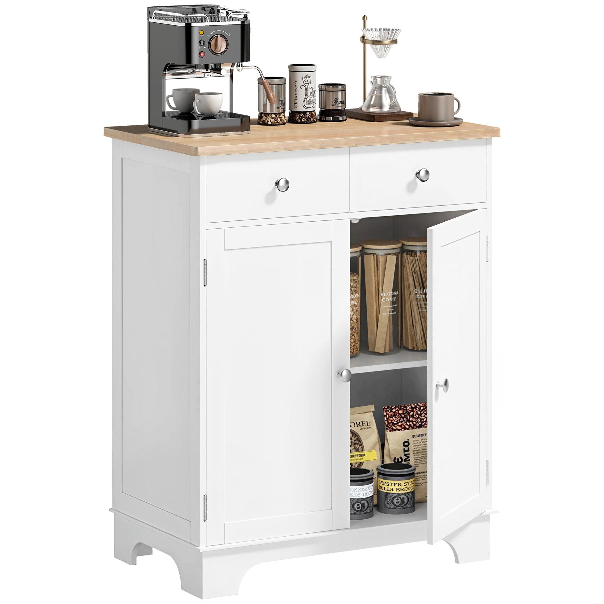 White Rubberwood Sideboard with 3-Position Adjustable Shelf