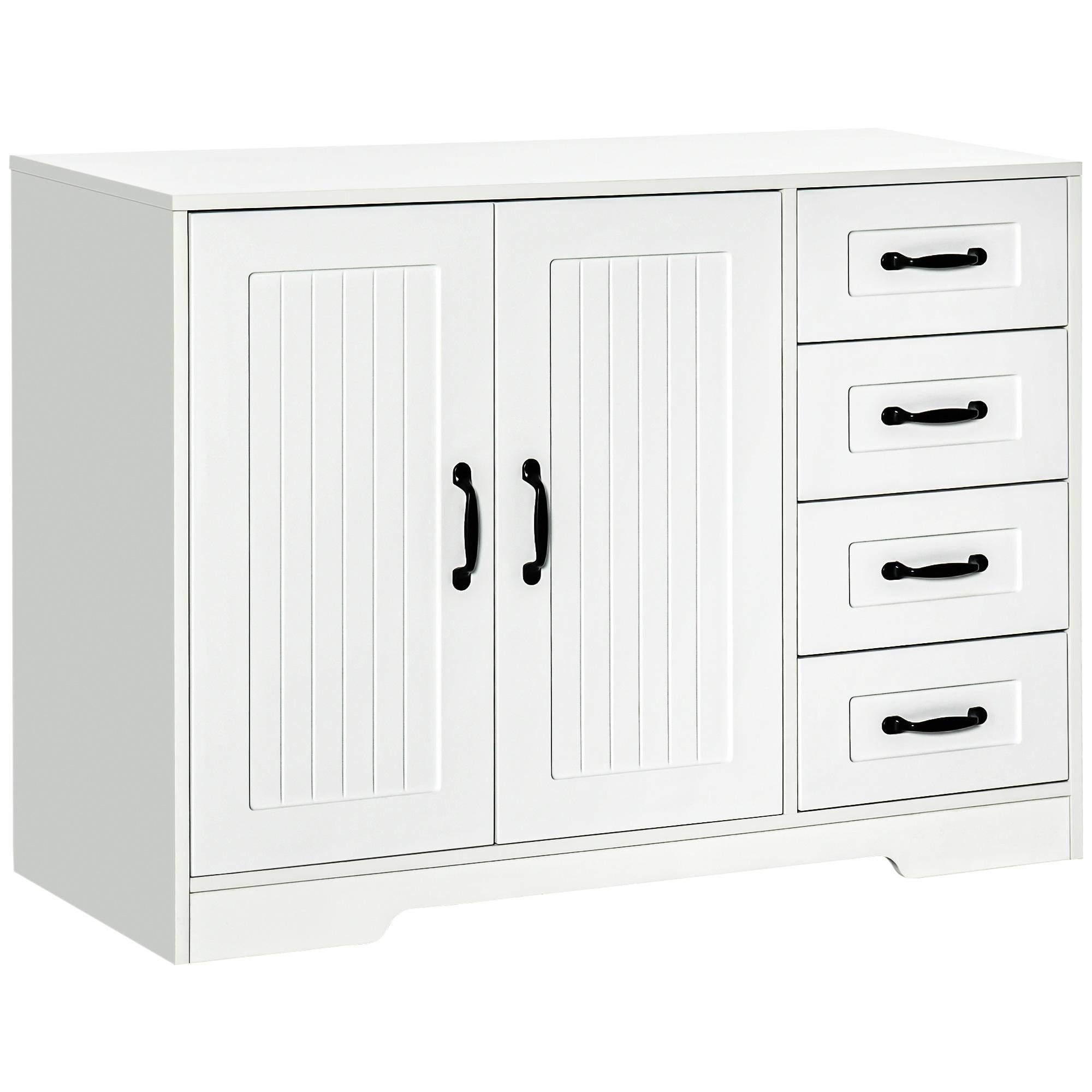 White Four Drawer Sideboard with Adjustable Shelf