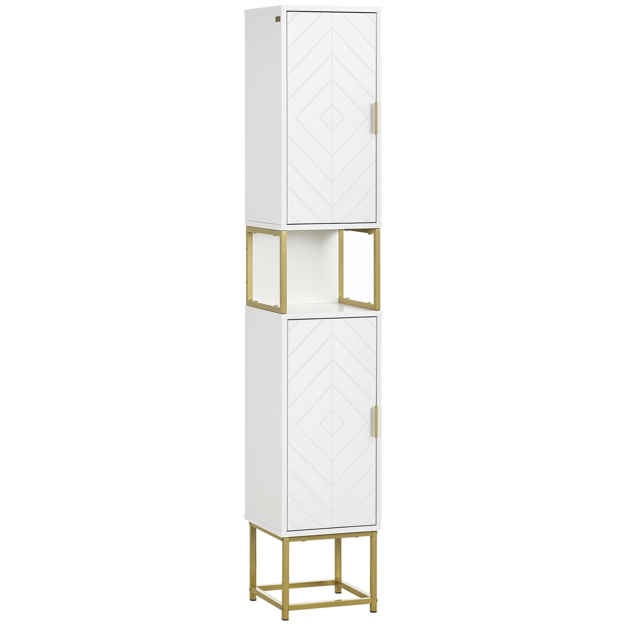White Chevron Bathroom Tower with Open Shelf Storage