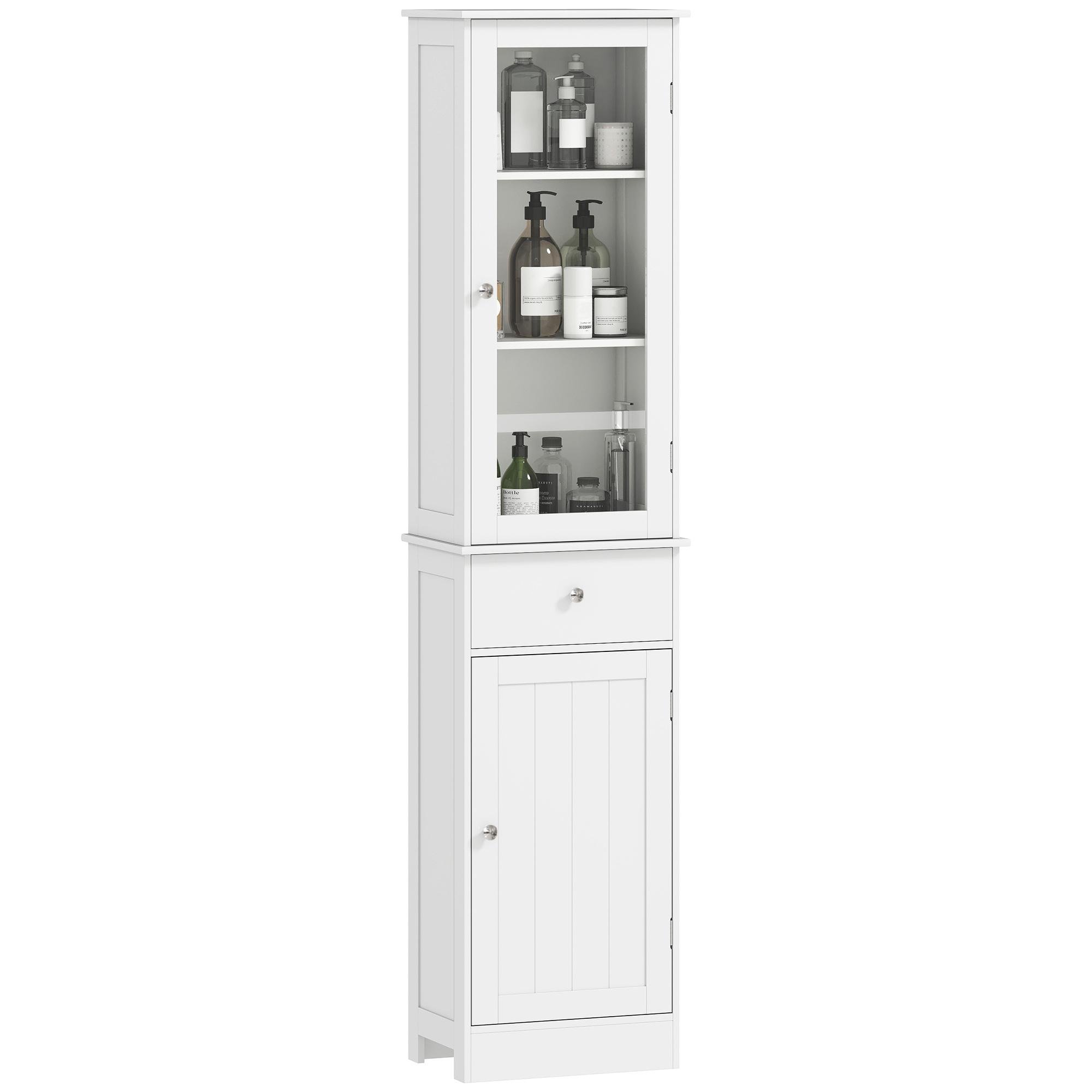 White Bathroom Linen Cabinet with Adjustable Shelves