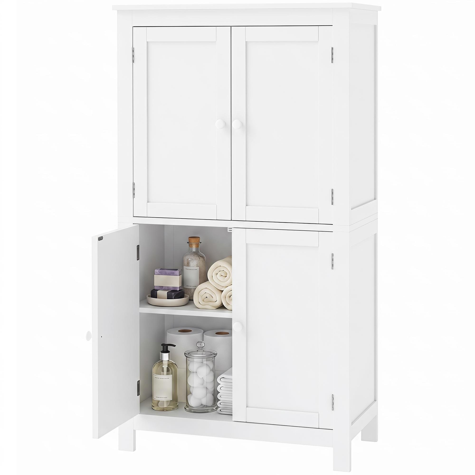 White Bathroom Storage Cabinet with Hidden Storage