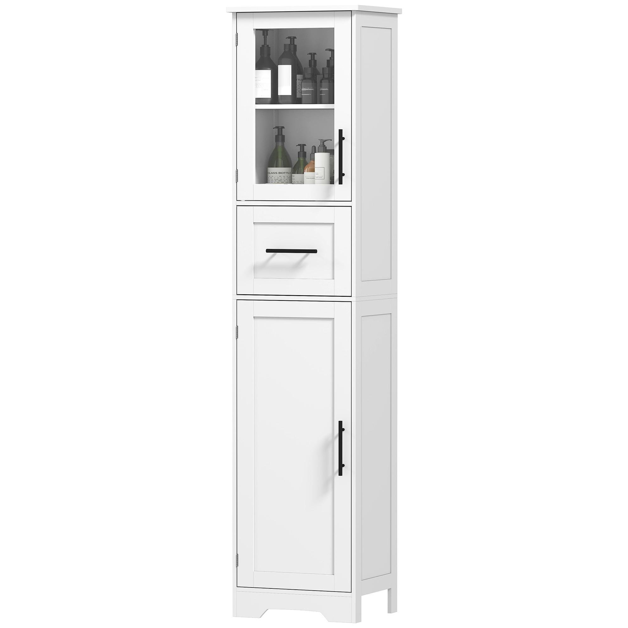 White 67 Inch Glass Cabinet with 3-Zone Storage