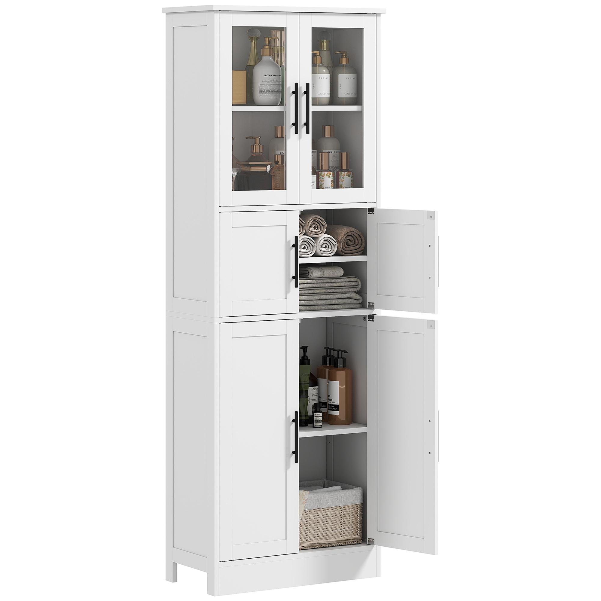 White Six Shelf Bathroom Cabinet with Glass Doors