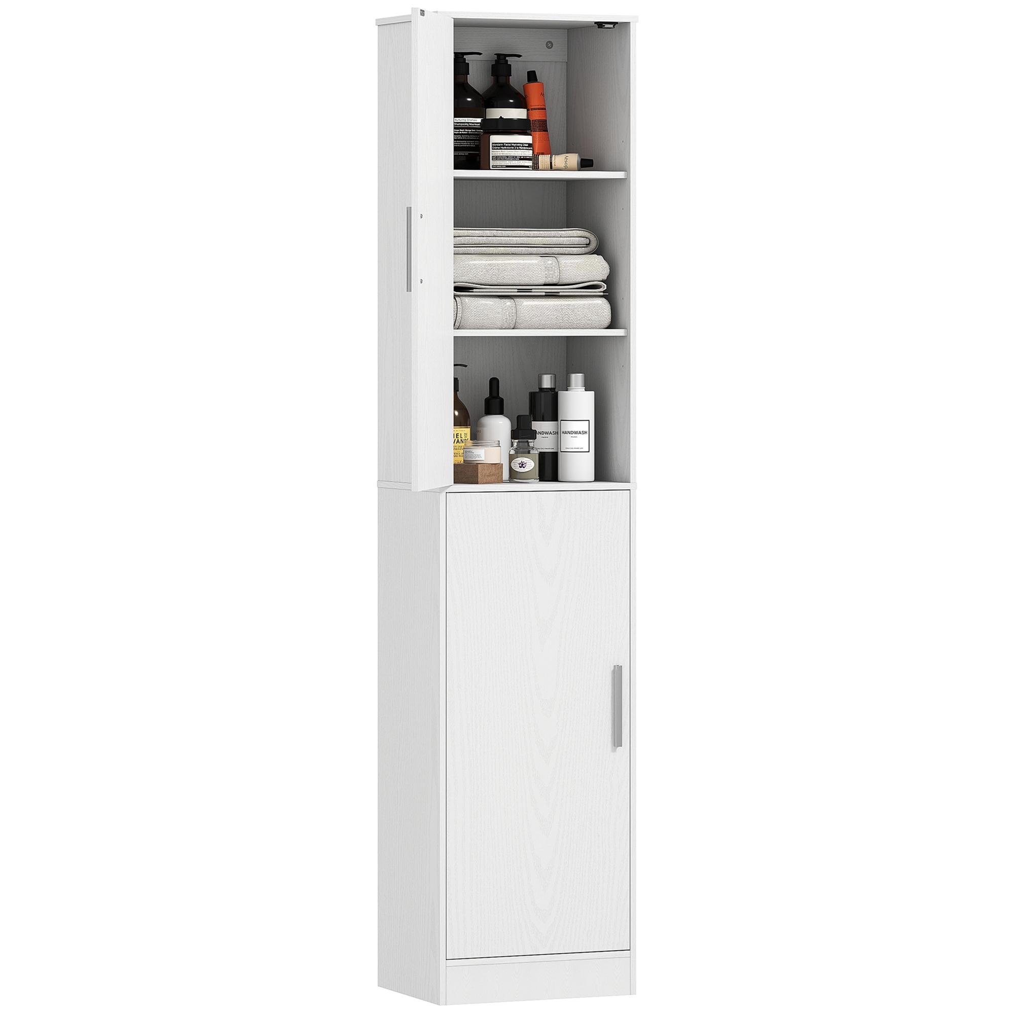 White Six-Tier Bathroom Tower with Adjustable Shelves