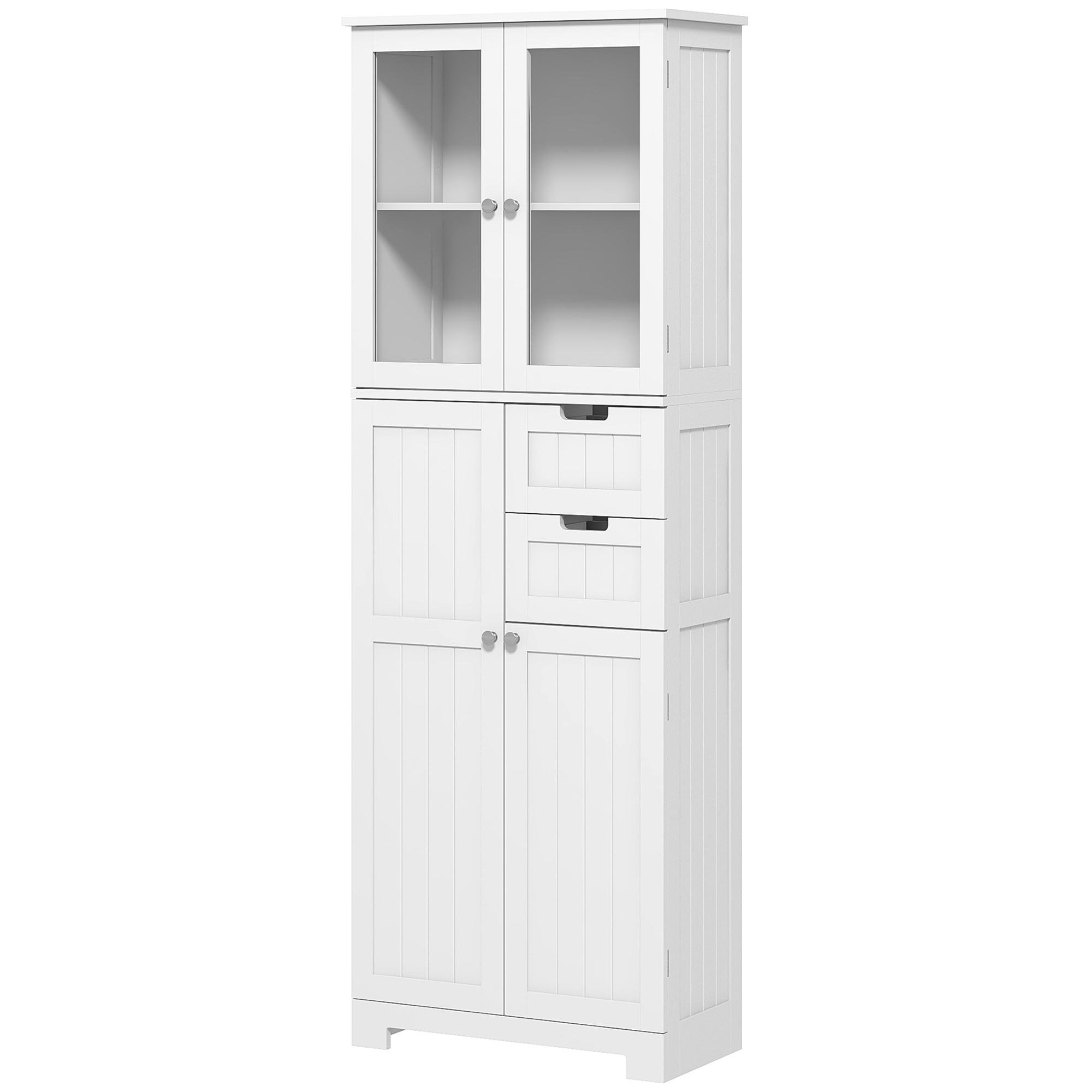 White Glass Door Storage Tower with Adjustable Shelves