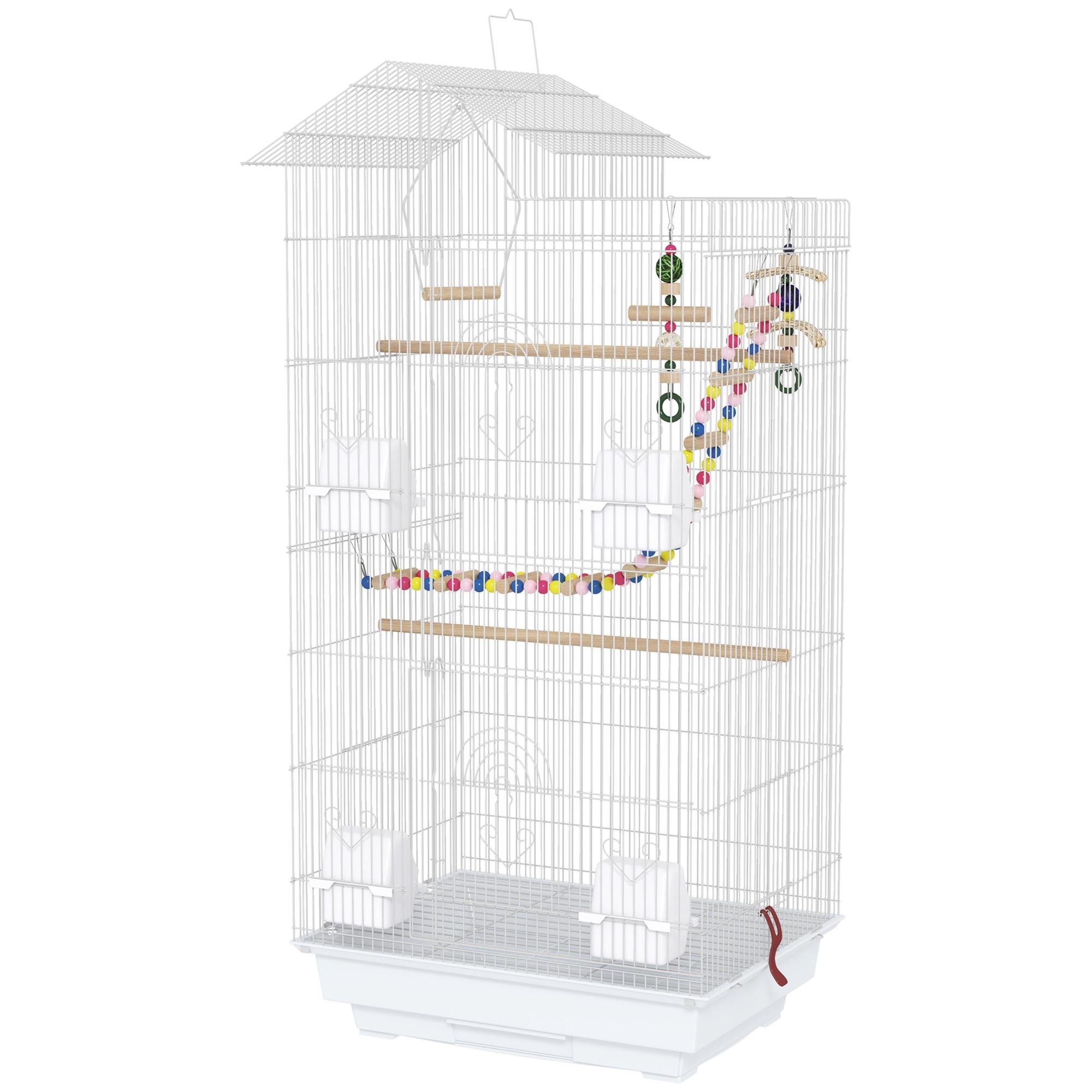 White 39 inch bird cage with swing and ladder