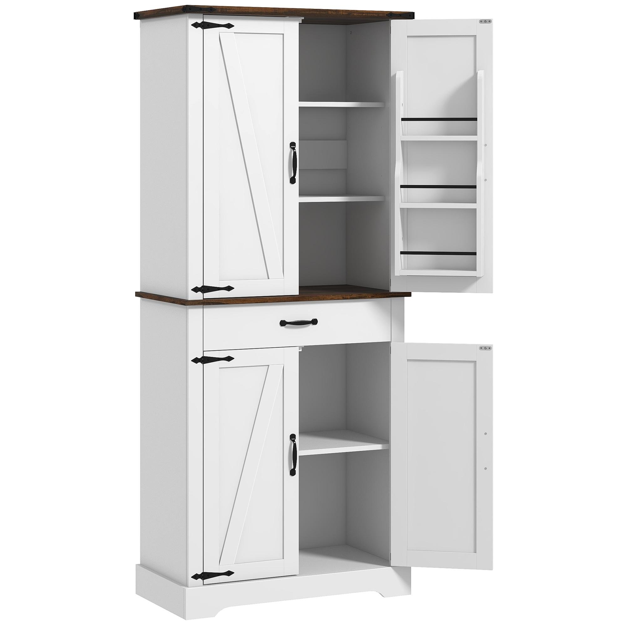 White Tall Farmhouse Pantry Cabinet with Adjustable Shelves