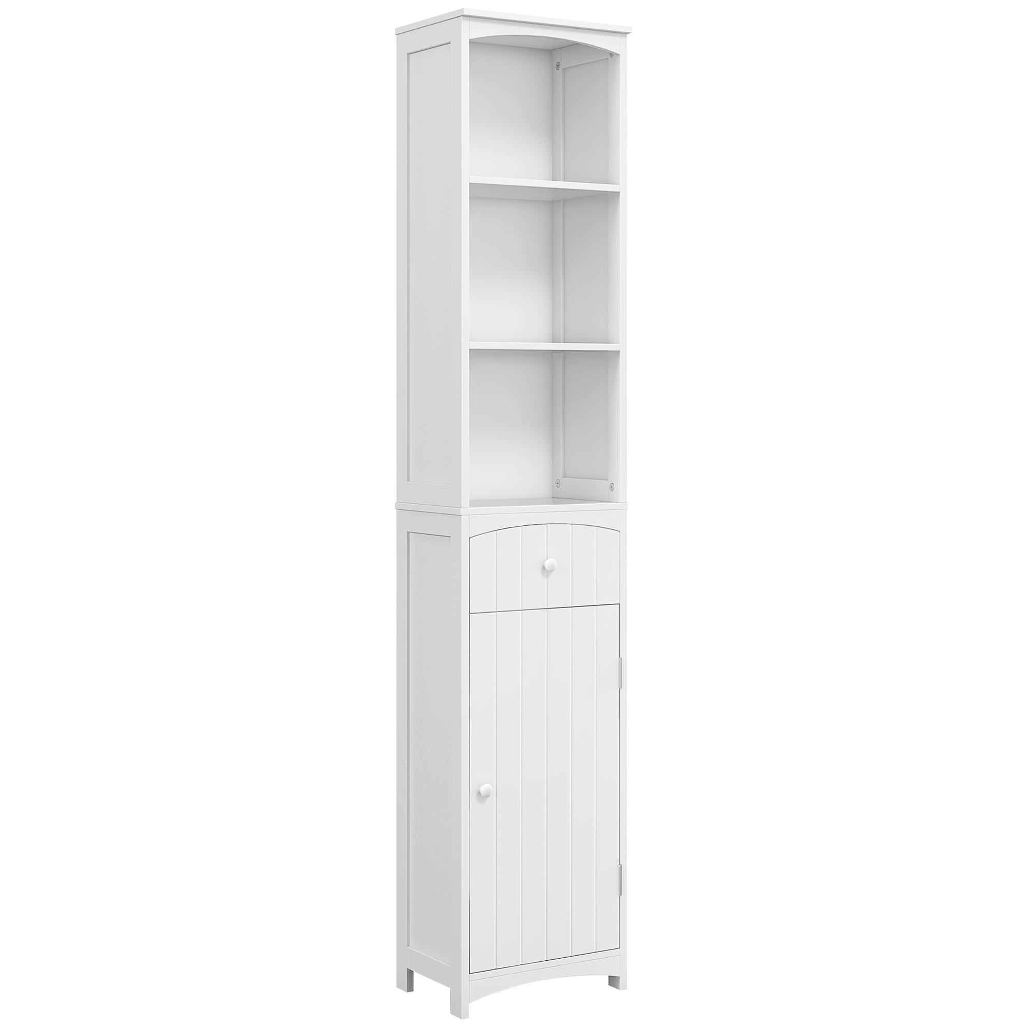 White Vertical Stripe Cabinet with Open Shelves