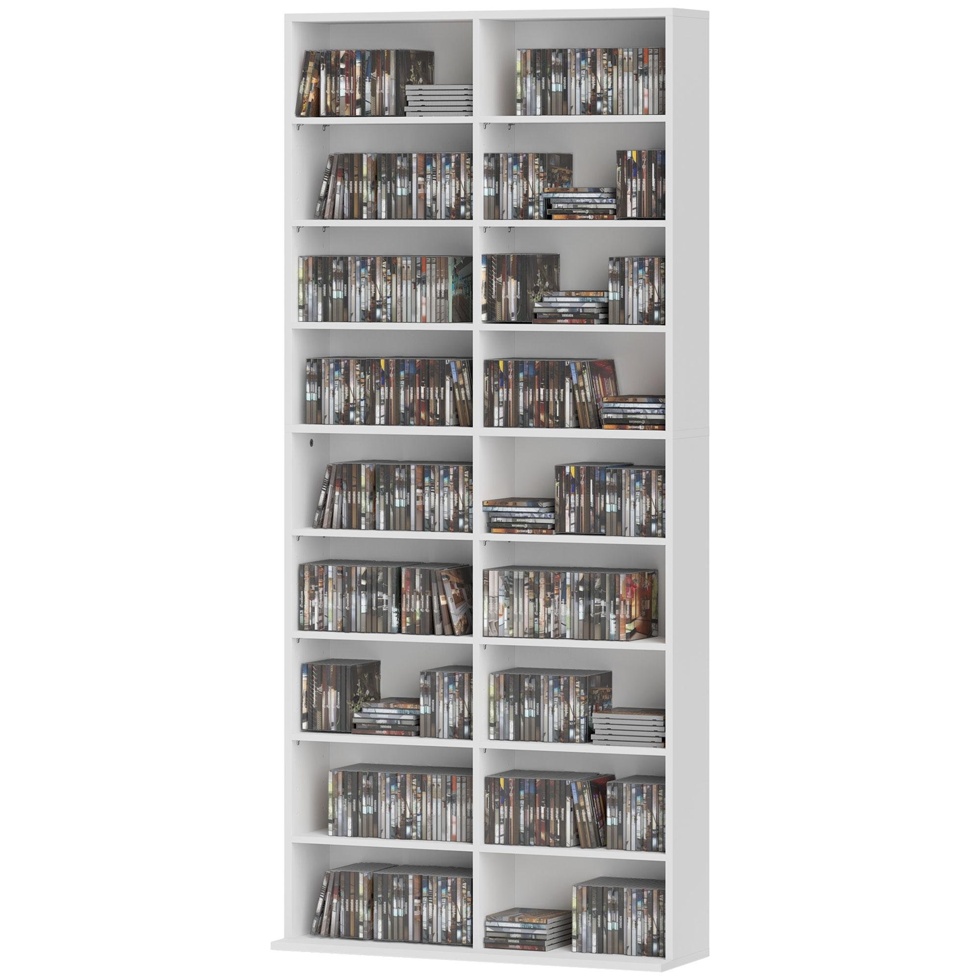 White Adjustable Media Shelf with 640-CD Capacity