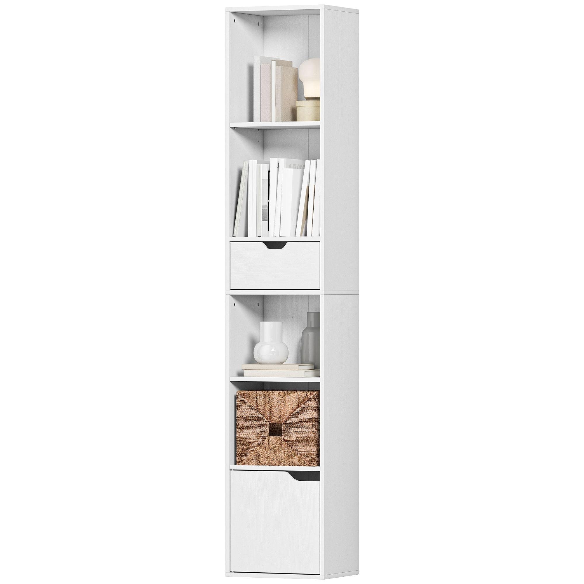 White Narrow Bookcase with Adjustable Shelf, 62.2 in