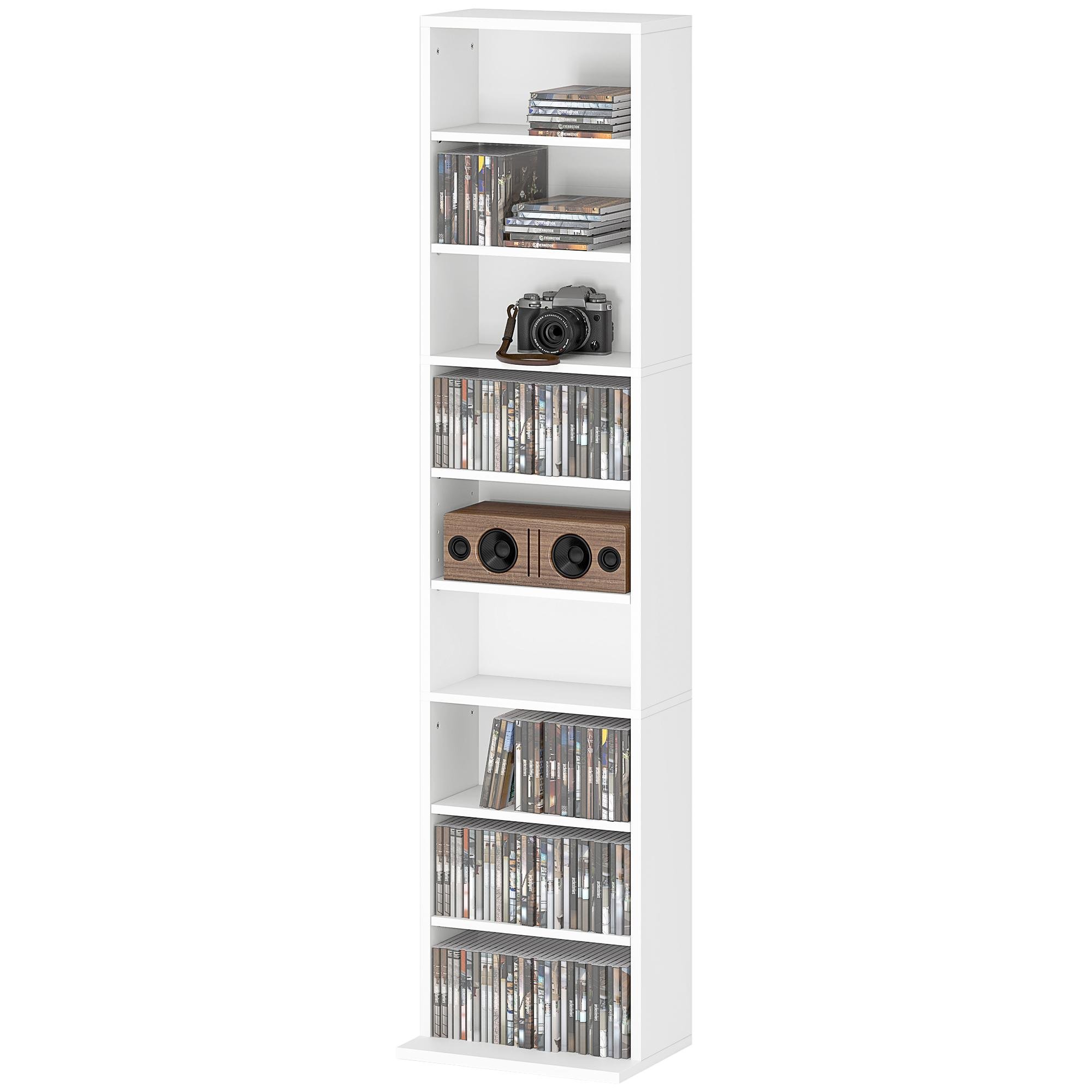 White 260 CD Media Shelf with Adjustable Shelves, 55.1 in Tall