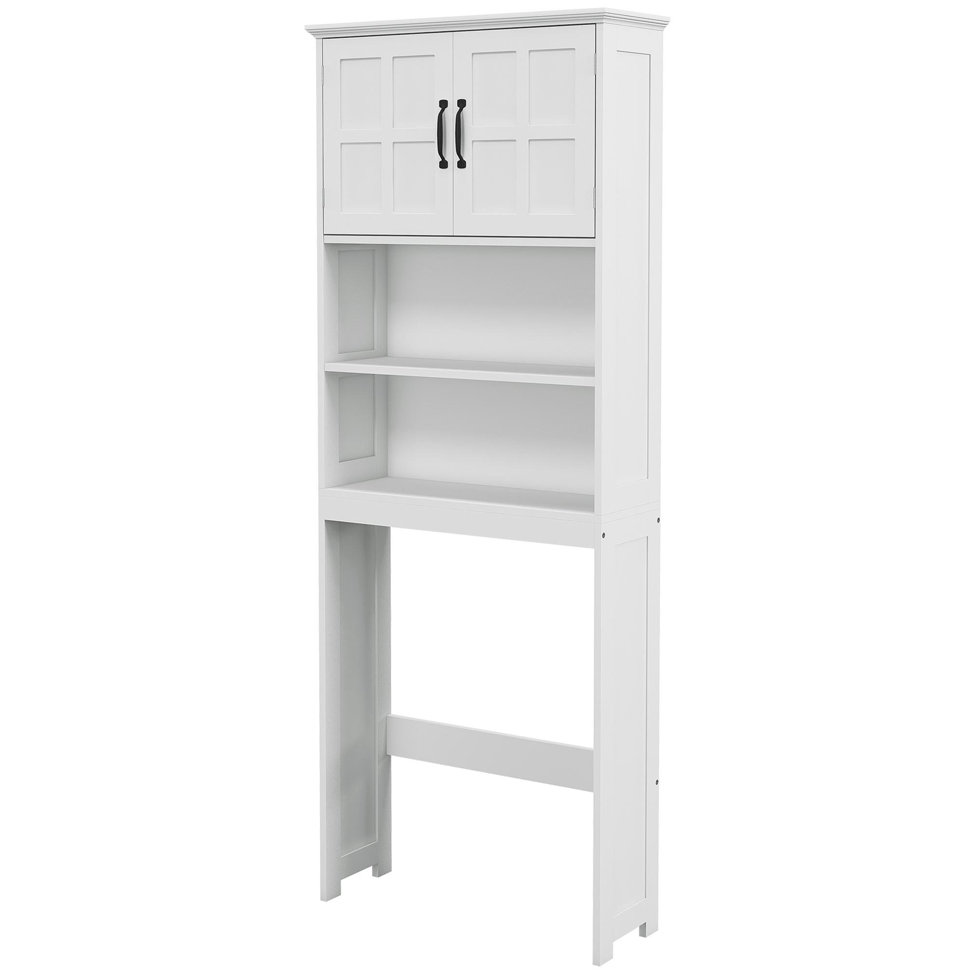 White Tall Toilet Storage with Cabinet and Open Shelves
