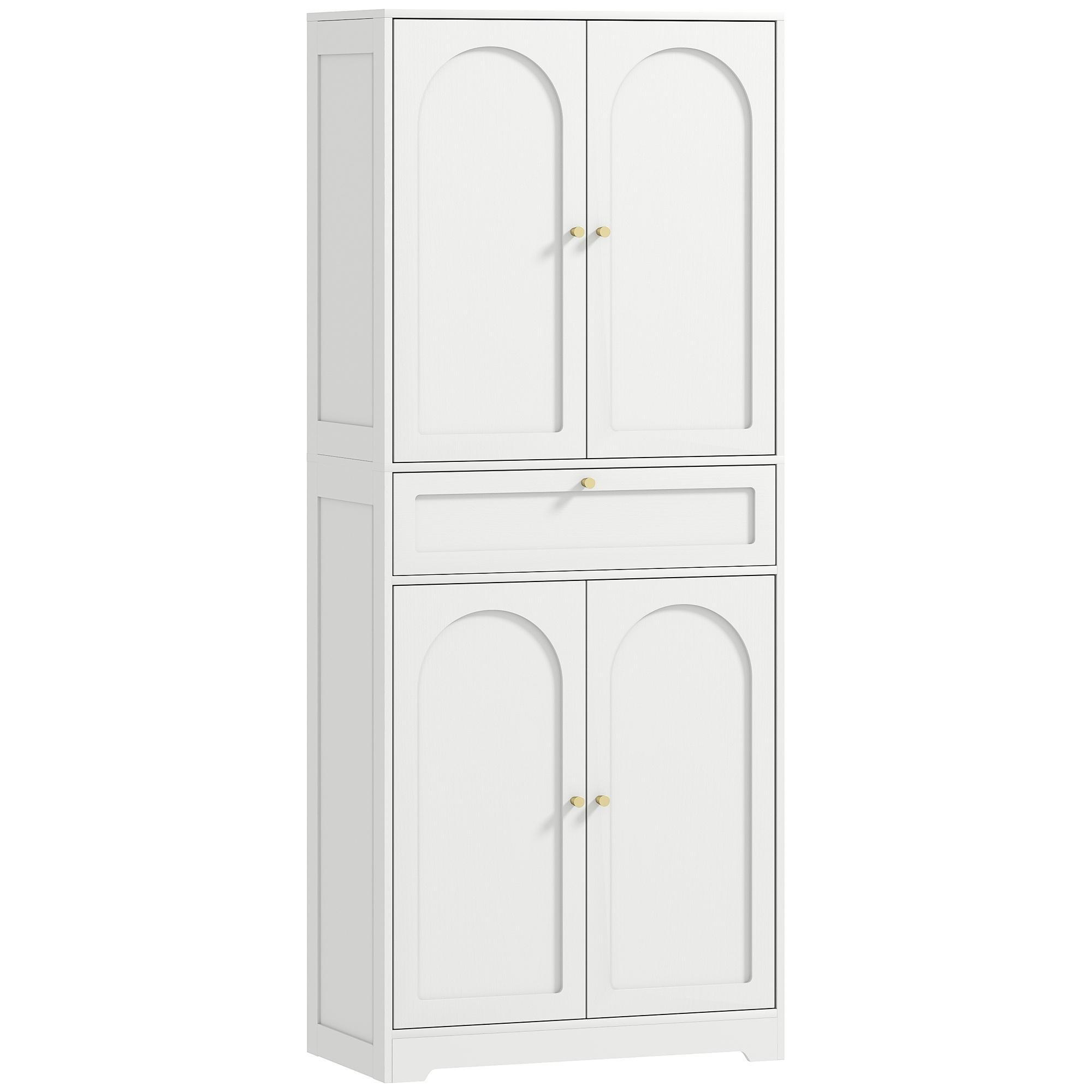 White arched shaker pantry with drawer, 72.4 in tall