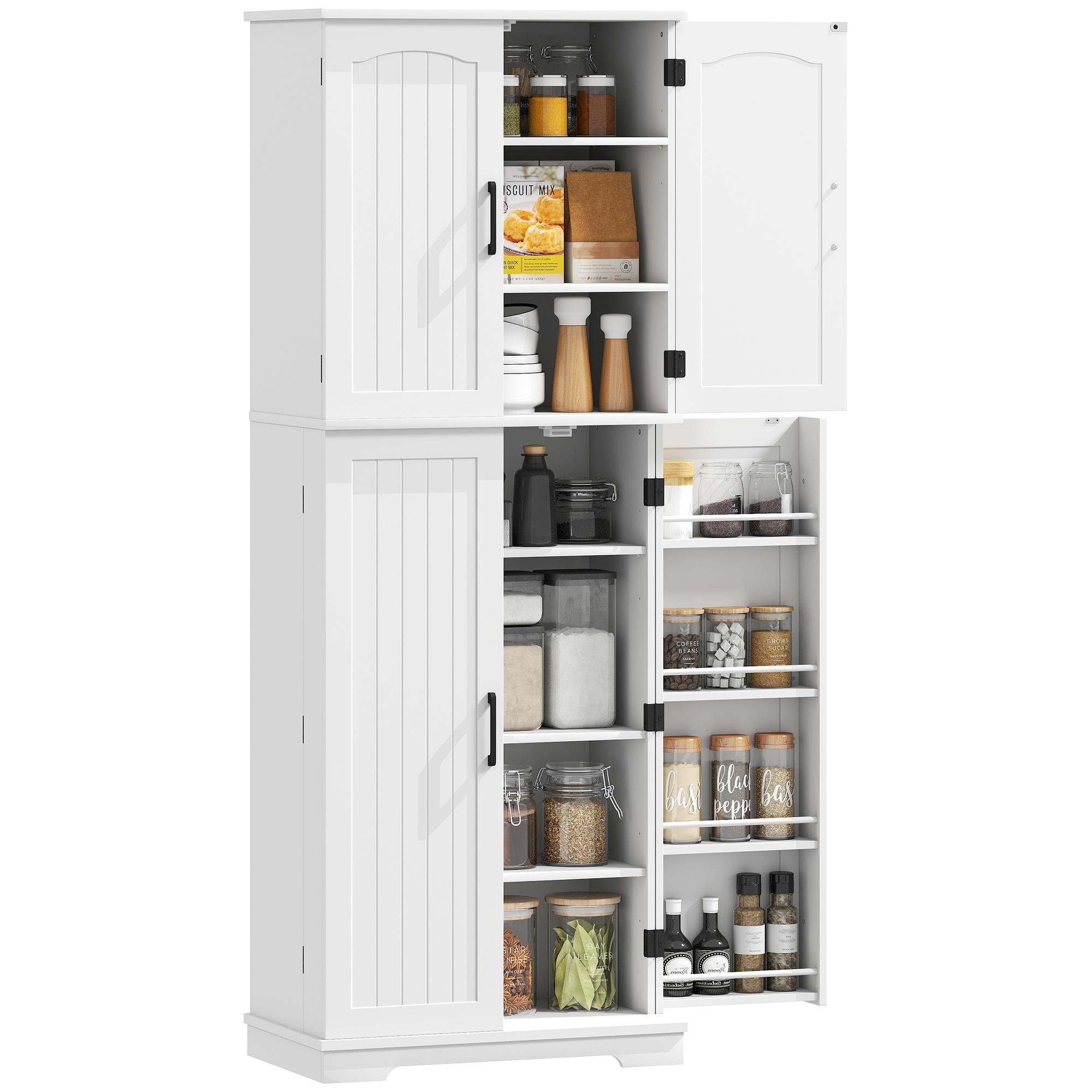 White 64 Inch Pantry Cabinet with Adjustable Shelves
