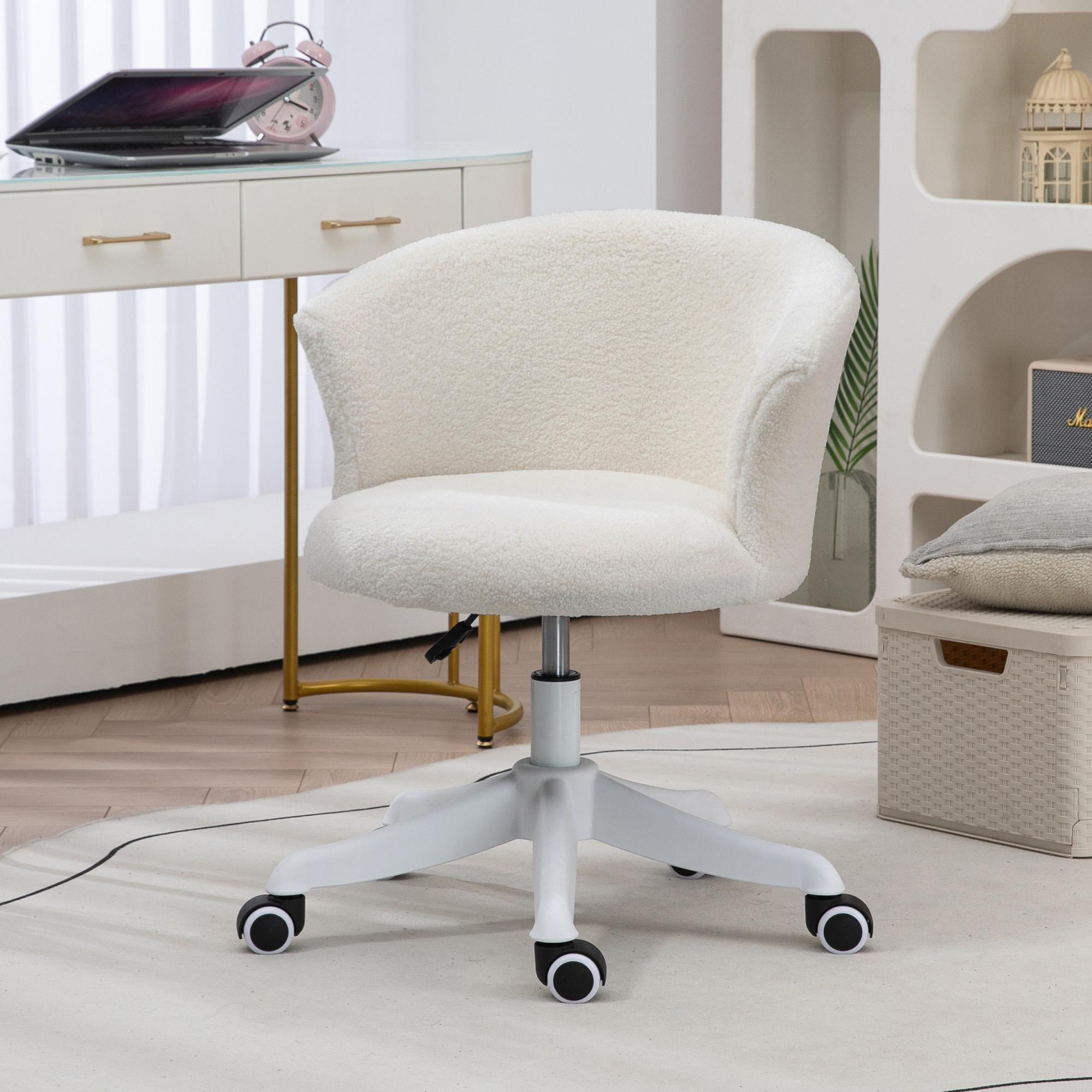 White Teddy Fleece Task Chair with Adjustable Height