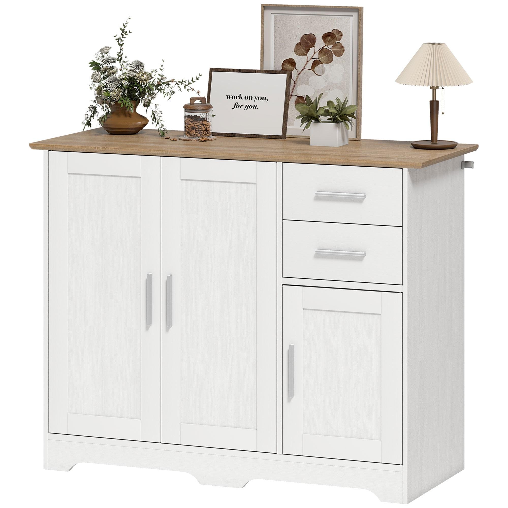 White Three Door Buffet Cabinet with Adjustable Shelf, 100 cm