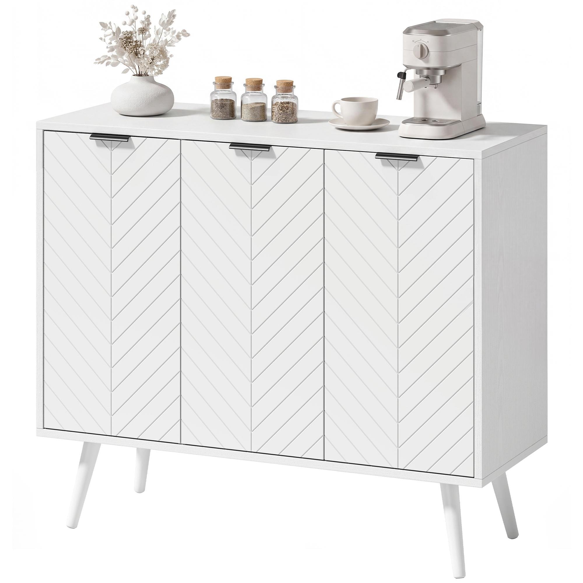 White Chevron Three Door Sideboard with Adjustable Shelves