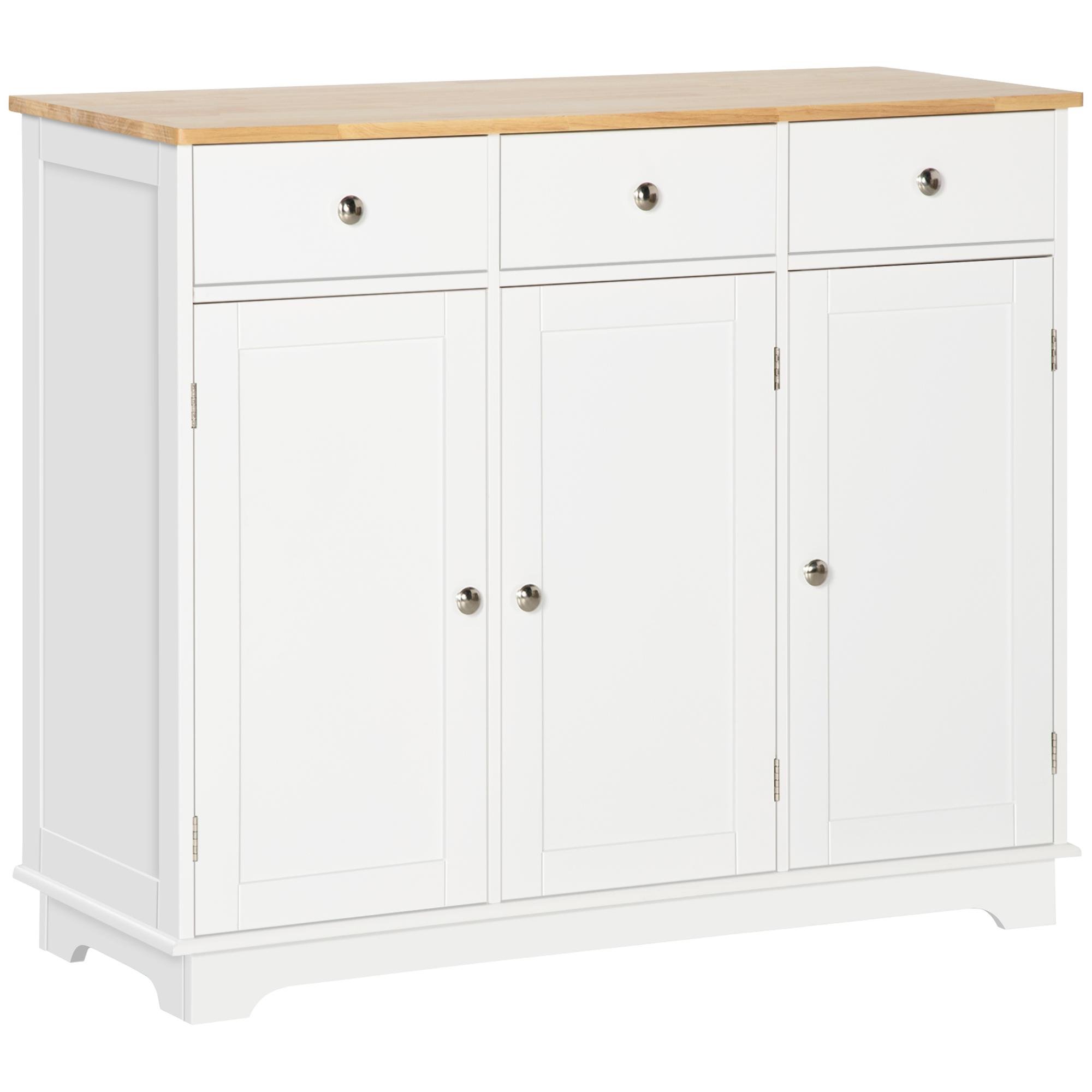 White Three-Door Sideboard with Adjustable Interior Shelves